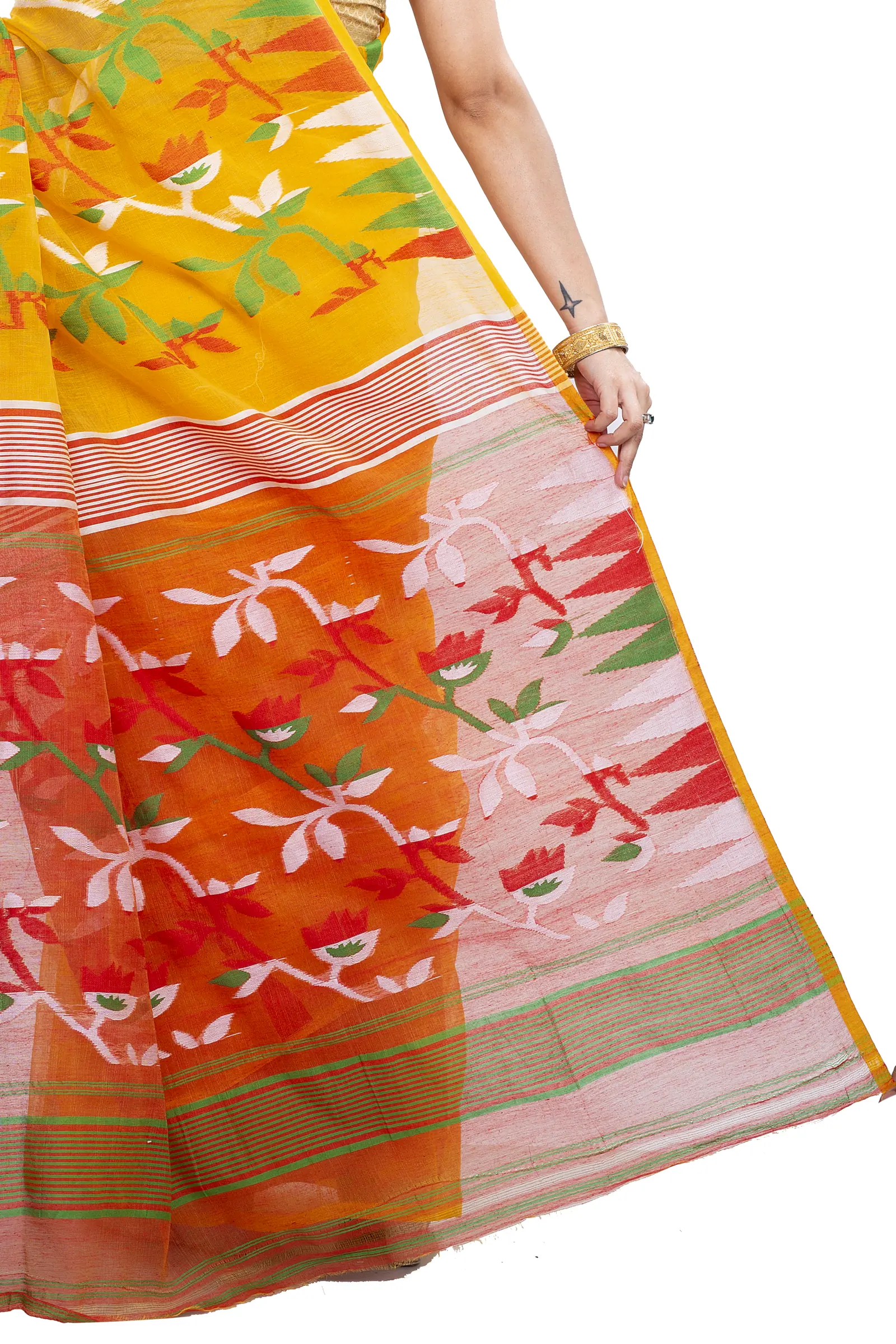 Yellow Blended Cotton Moha_Jamdani Jamdani Saree (810)