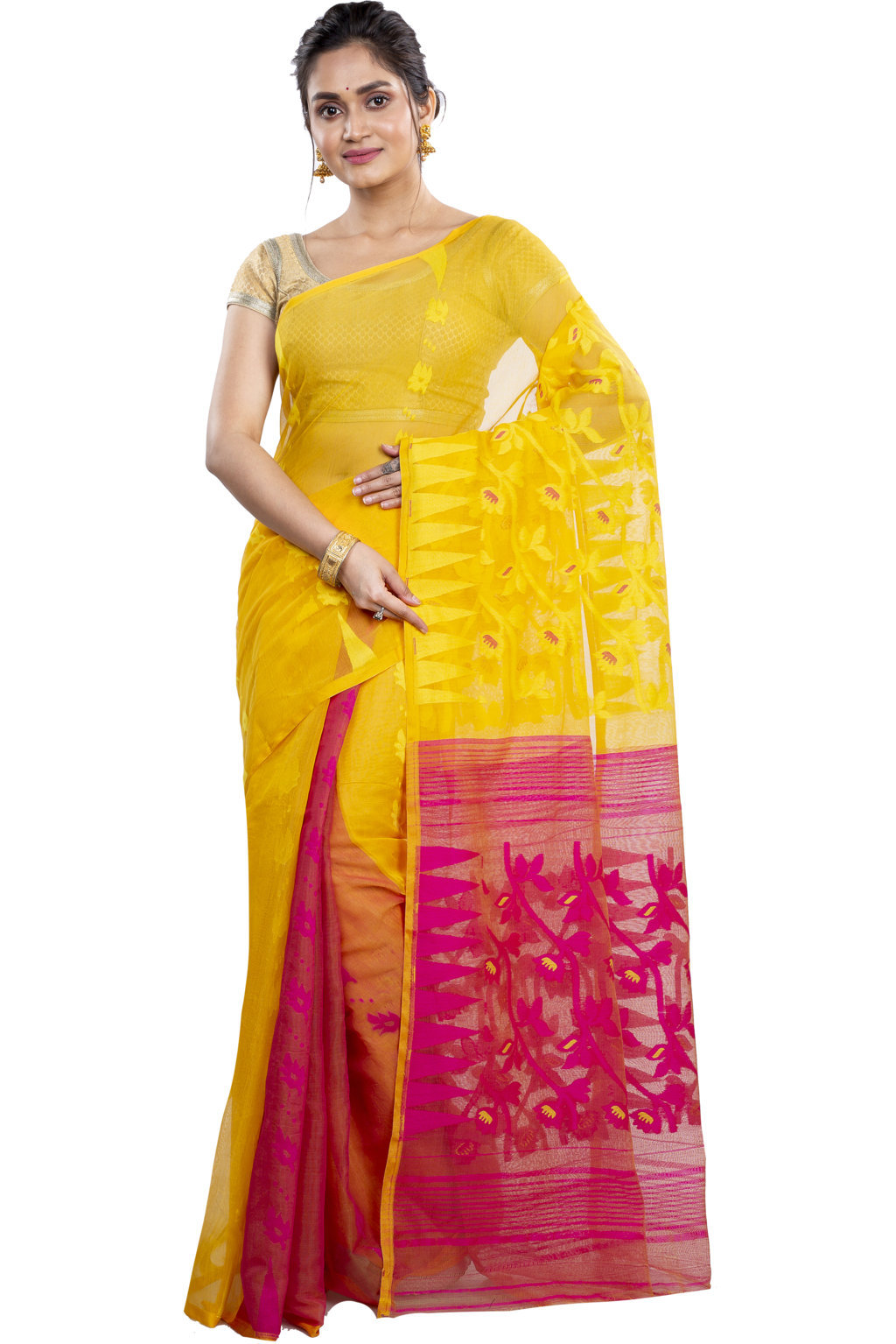 Yellow Rani Blended Cotton Moha_Jamdani Jamdani Saree (811)