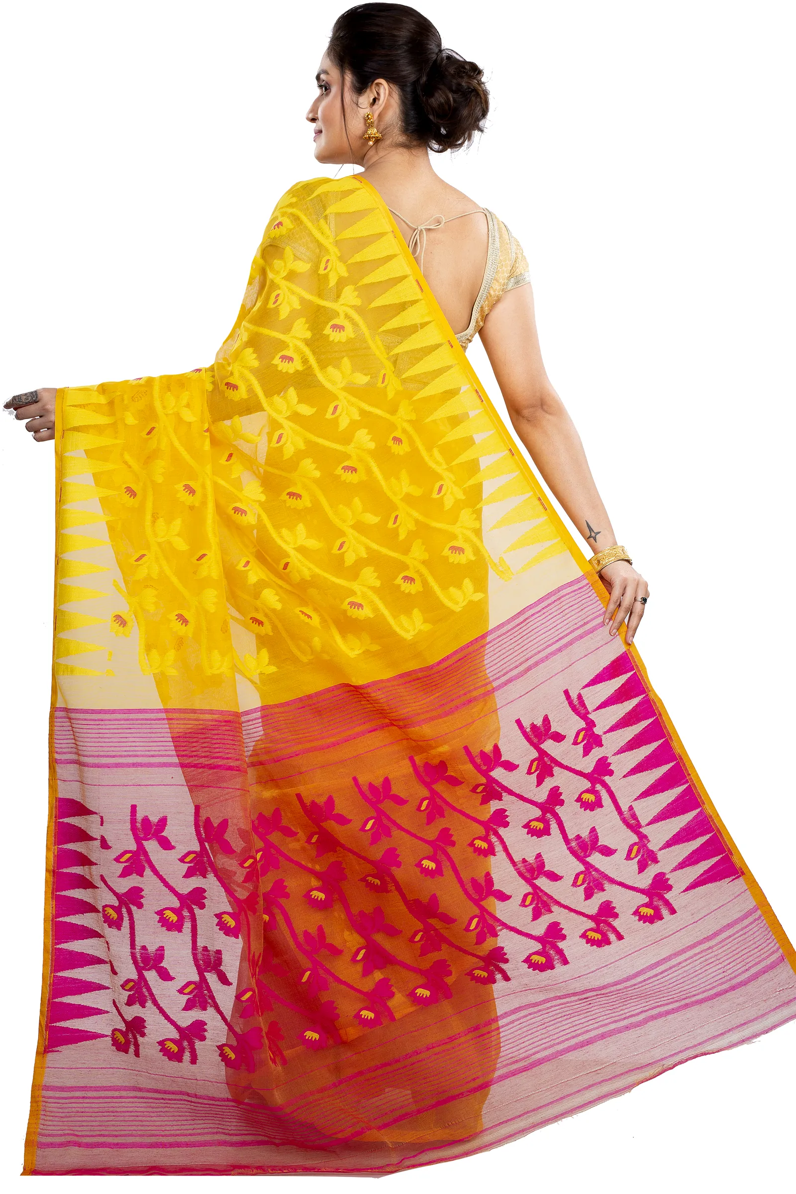 Yellow Rani Blended Cotton Moha_Jamdani Jamdani Saree (811)