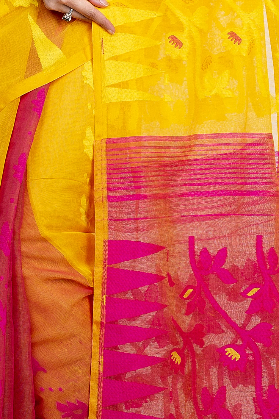 Yellow Rani Blended Cotton Moha_Jamdani Jamdani Saree (811)