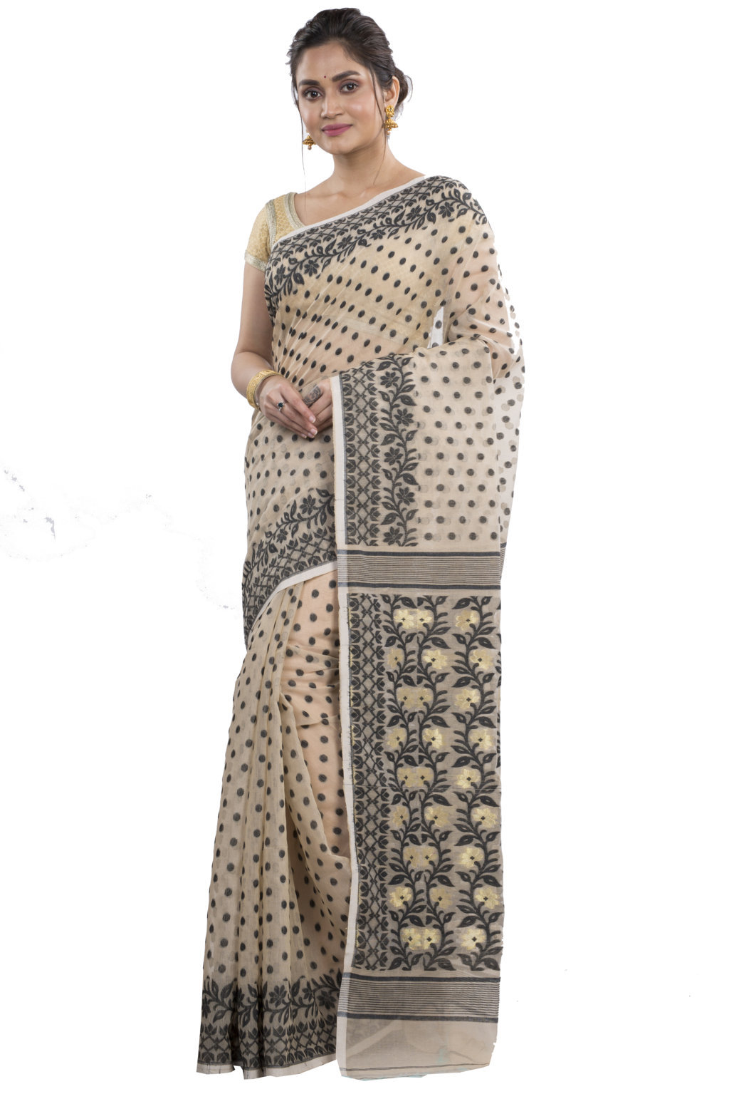 Black White Pure Cotton Boll_Jamdani Jamdani Saree (812)