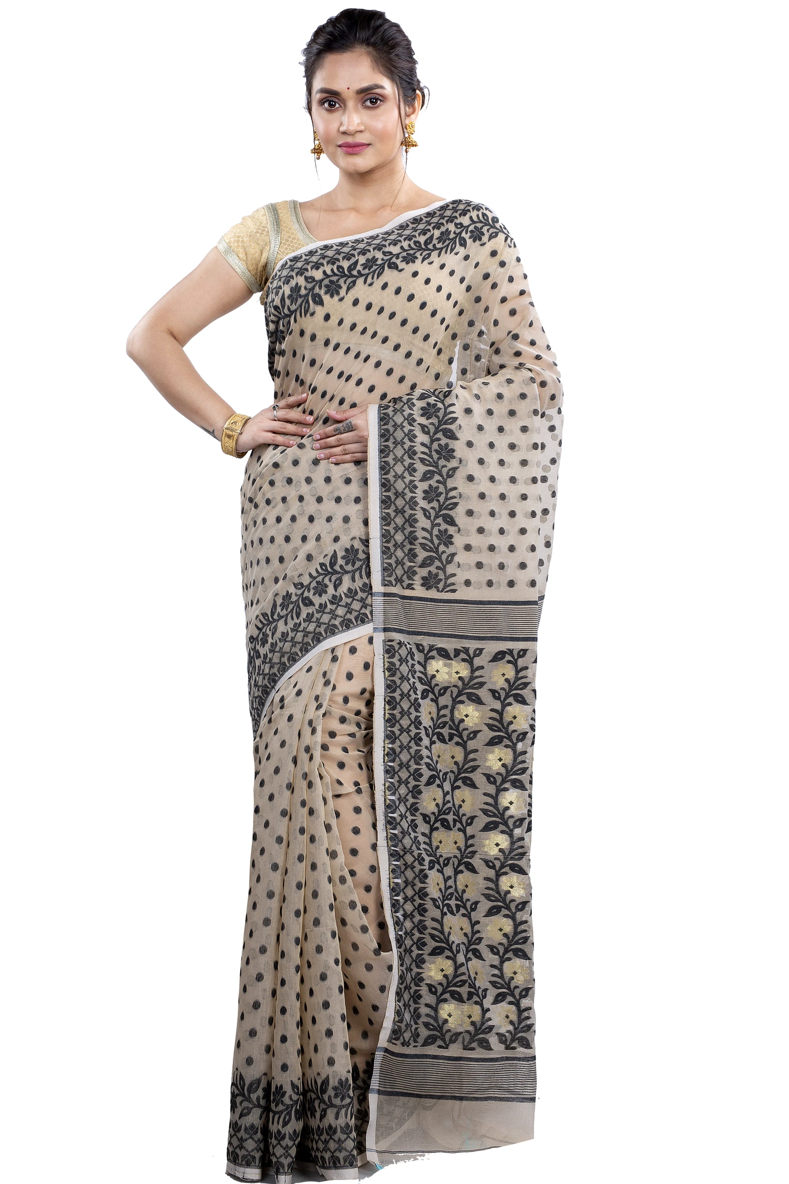 Black White Pure Cotton Boll_Jamdani Jamdani Saree (812)