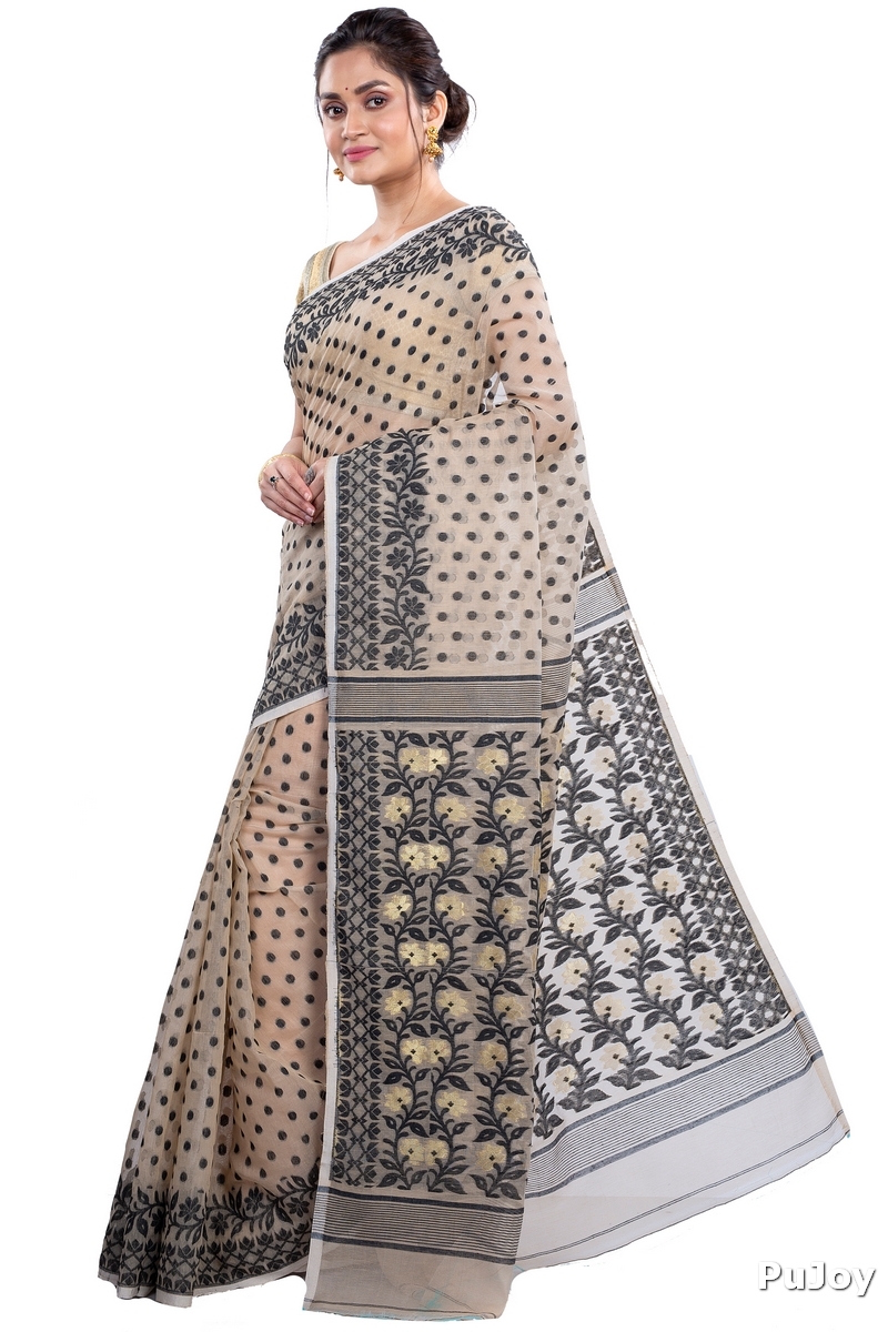 Black White Pure Cotton Boll_Jamdani Jamdani Saree (812)