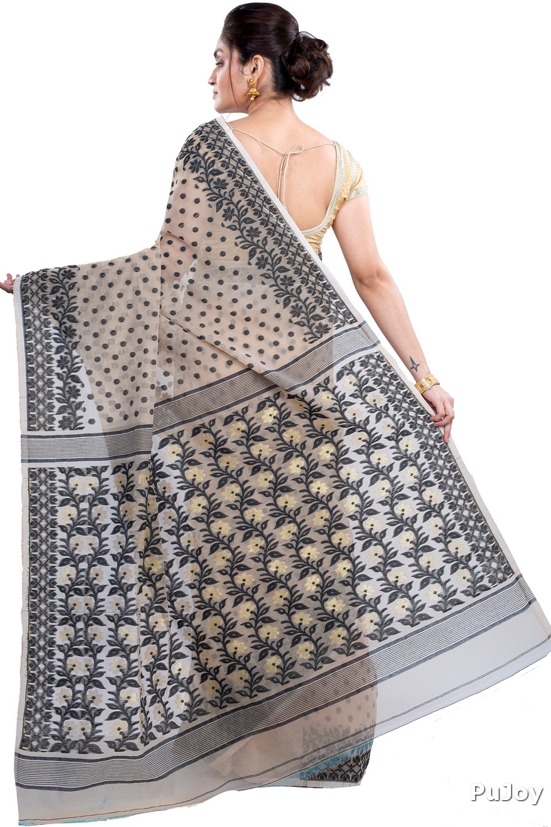 Black White Pure Cotton Boll_Jamdani Jamdani Saree (812)