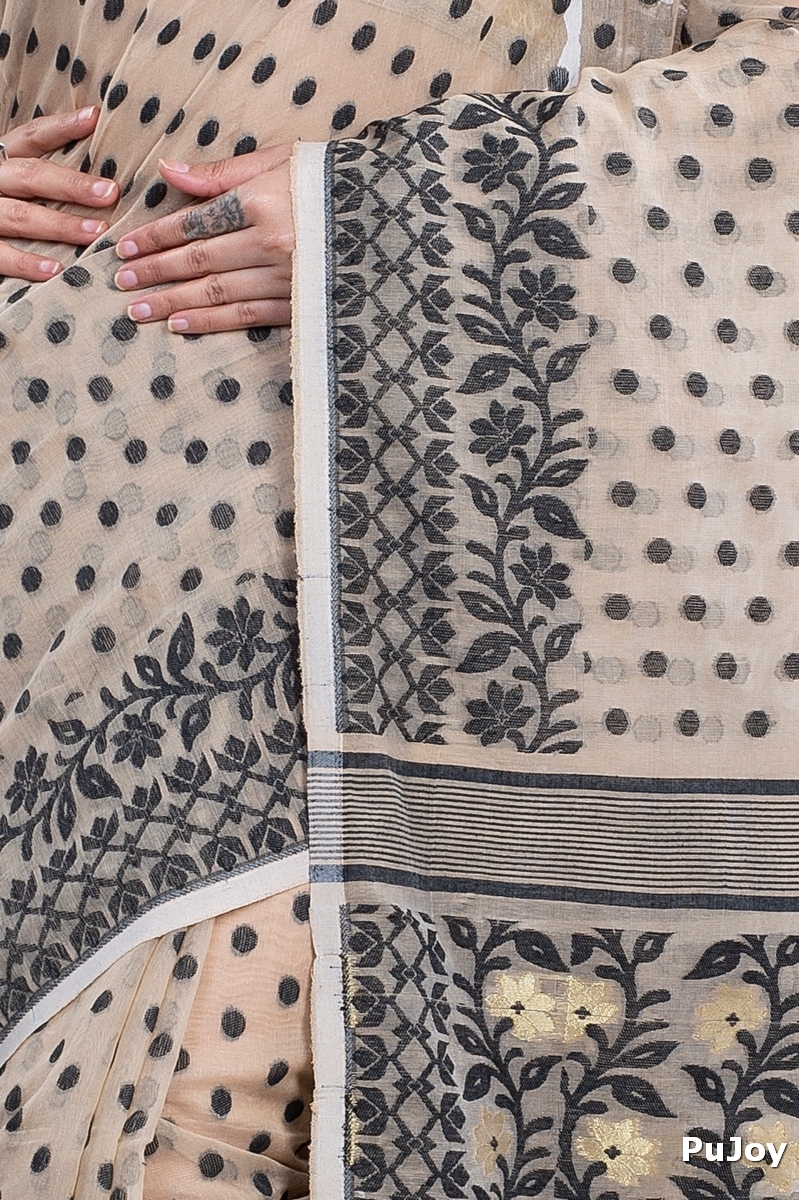 Black White Pure Cotton Boll_Jamdani Jamdani Saree (812)