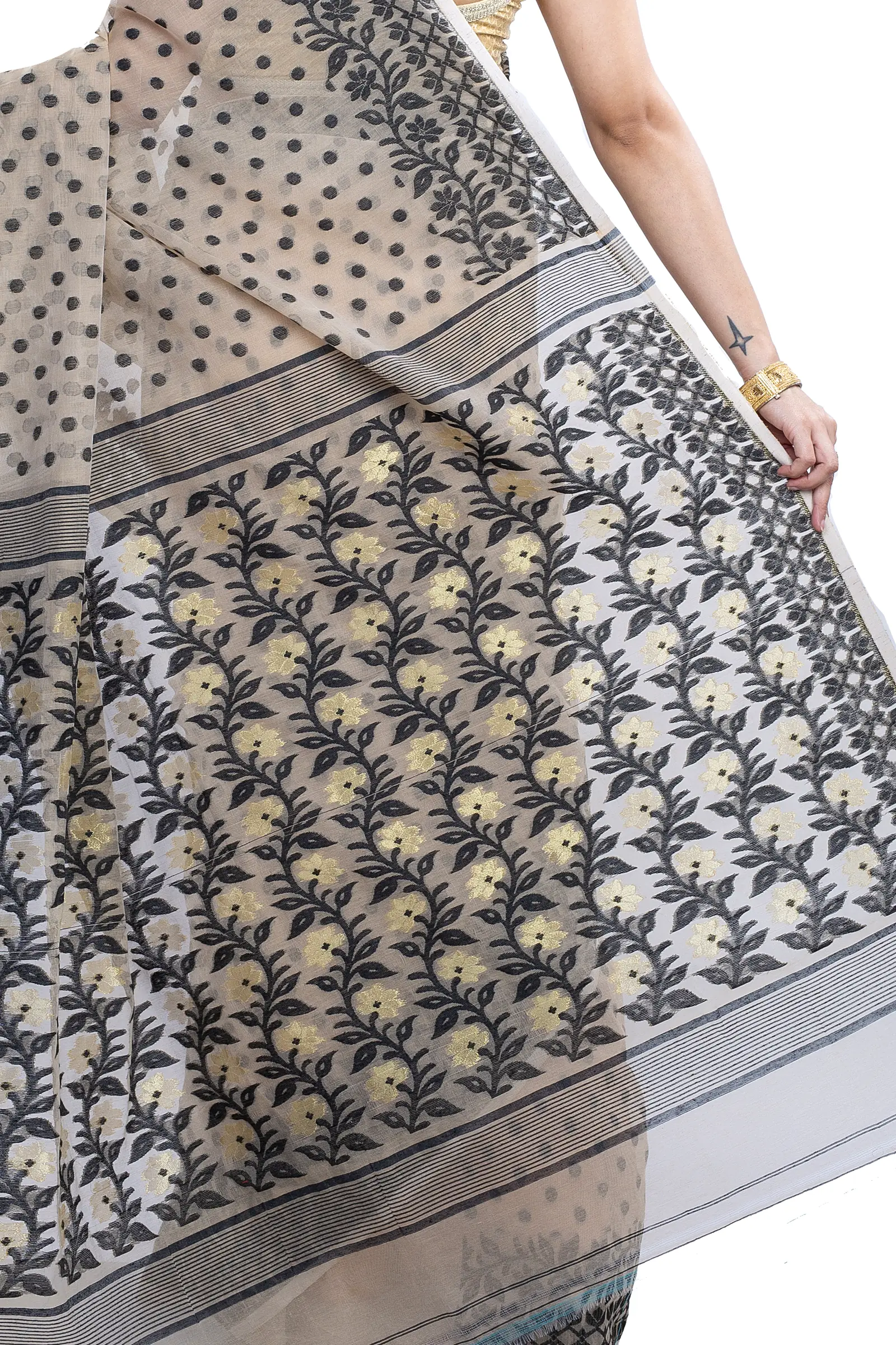 Black White Pure Cotton Boll_Jamdani Jamdani Saree (812)