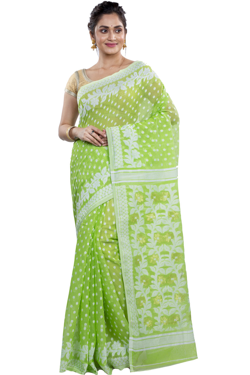Green Pure Cotton Boll_Jamdani Jamdani Saree (813)