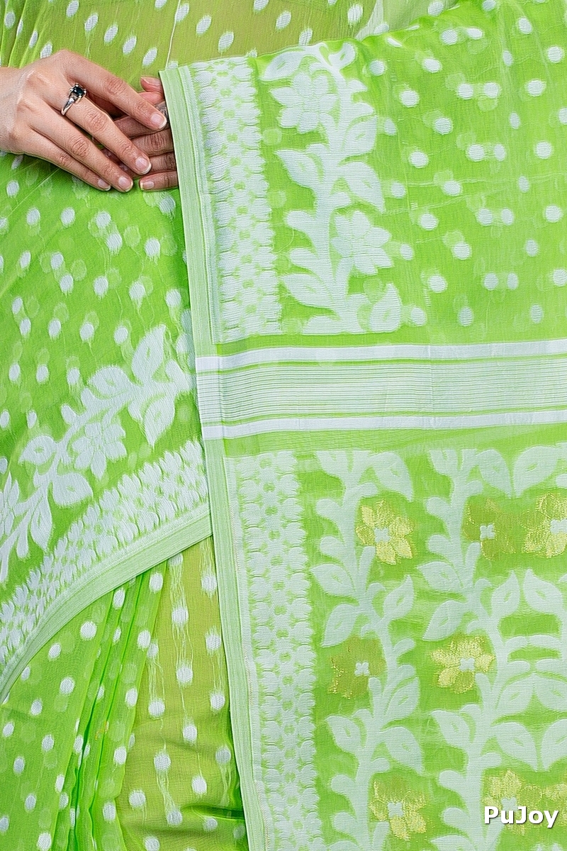Green Pure Cotton Boll_Jamdani Jamdani Saree (813)