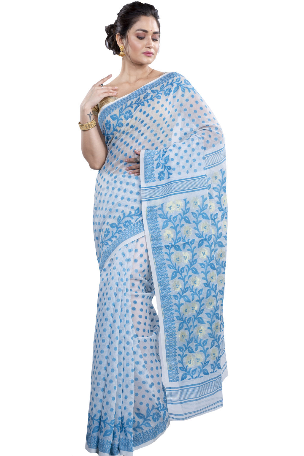Sky Blue Pure Cotton Boll_Jamdani Jamdani Saree (815)