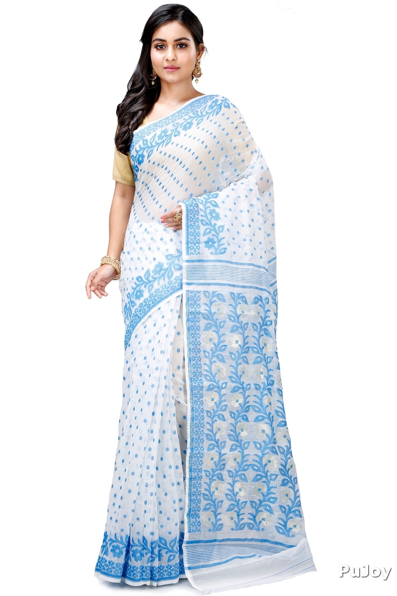 Sky Blue Pure Cotton Boll_Jamdani Jamdani Saree (815)