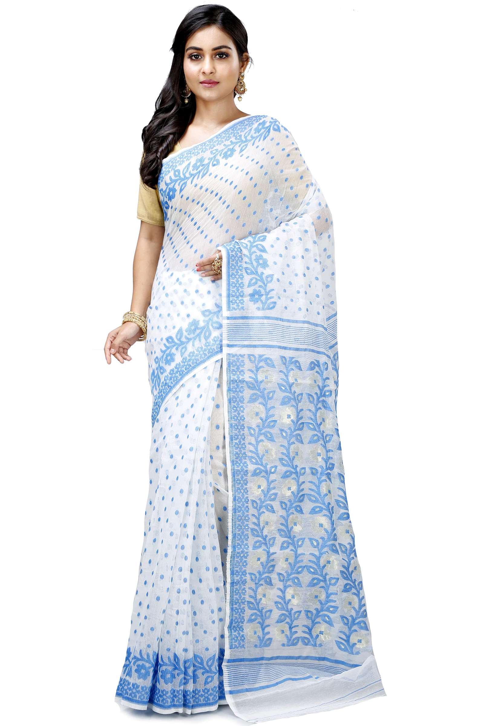 Sky Blue Pure Cotton Boll_Jamdani Jamdani Saree (815)