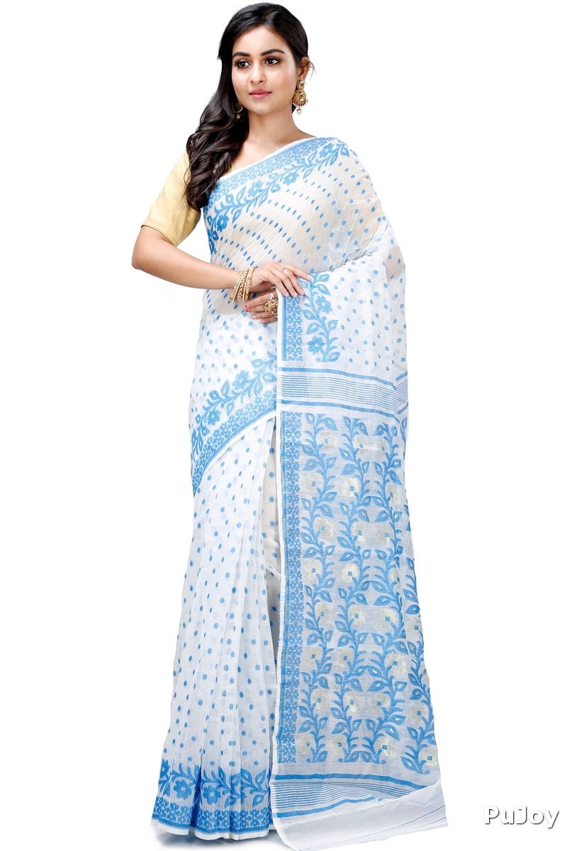 Sky Blue Pure Cotton Boll_Jamdani Jamdani Saree (815)