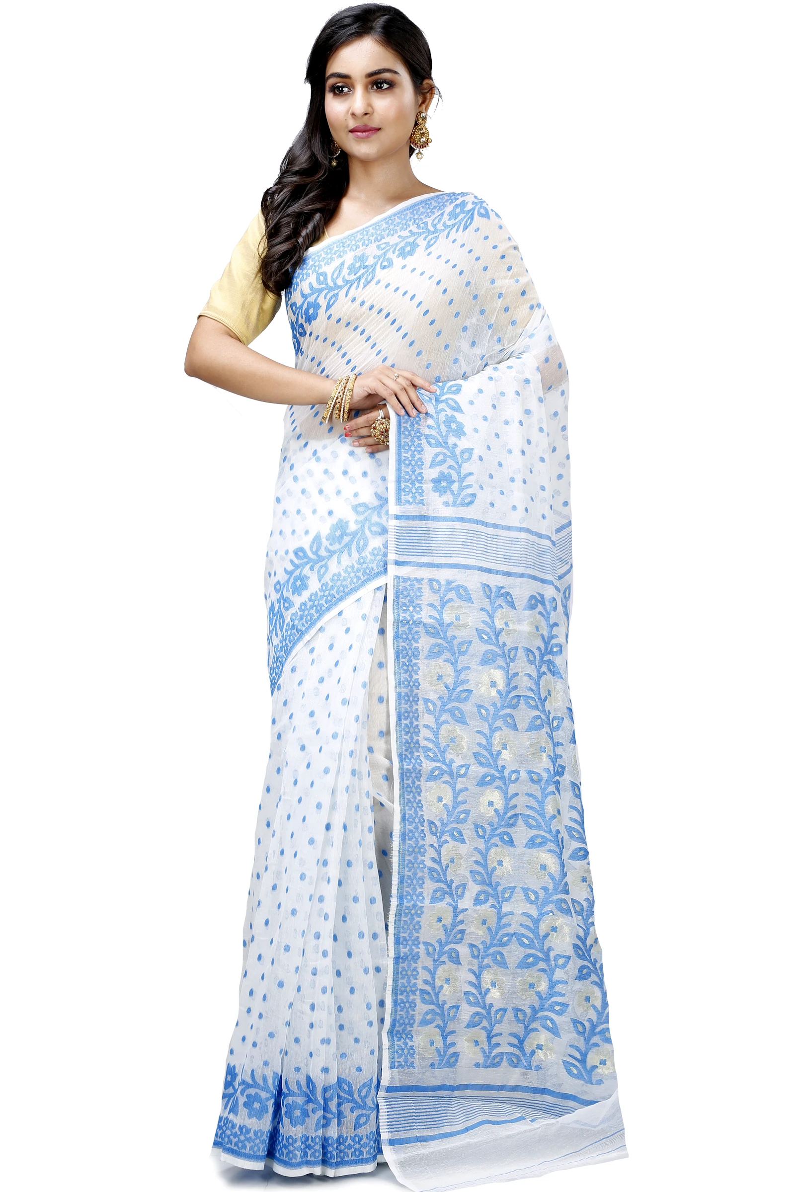 Sky Blue Pure Cotton Boll_Jamdani Jamdani Saree (815)