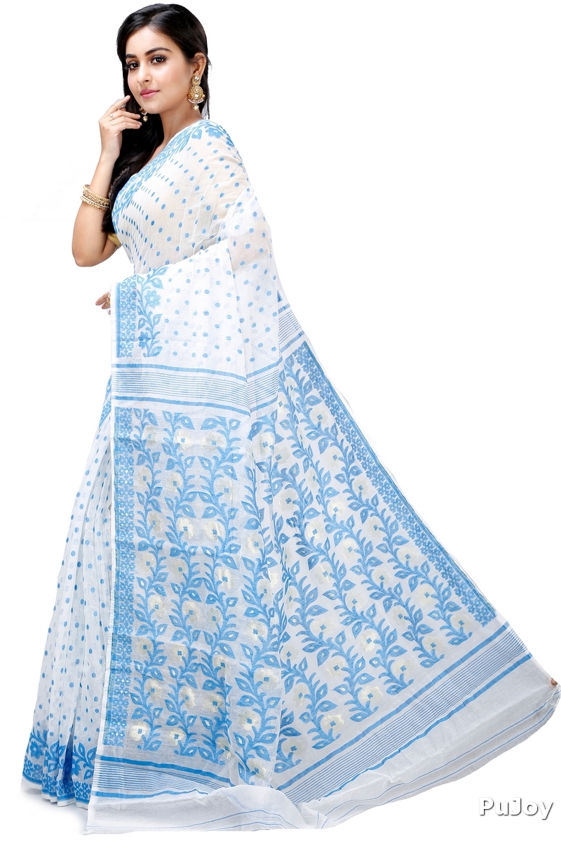 Sky Blue Pure Cotton Boll_Jamdani Jamdani Saree (815)