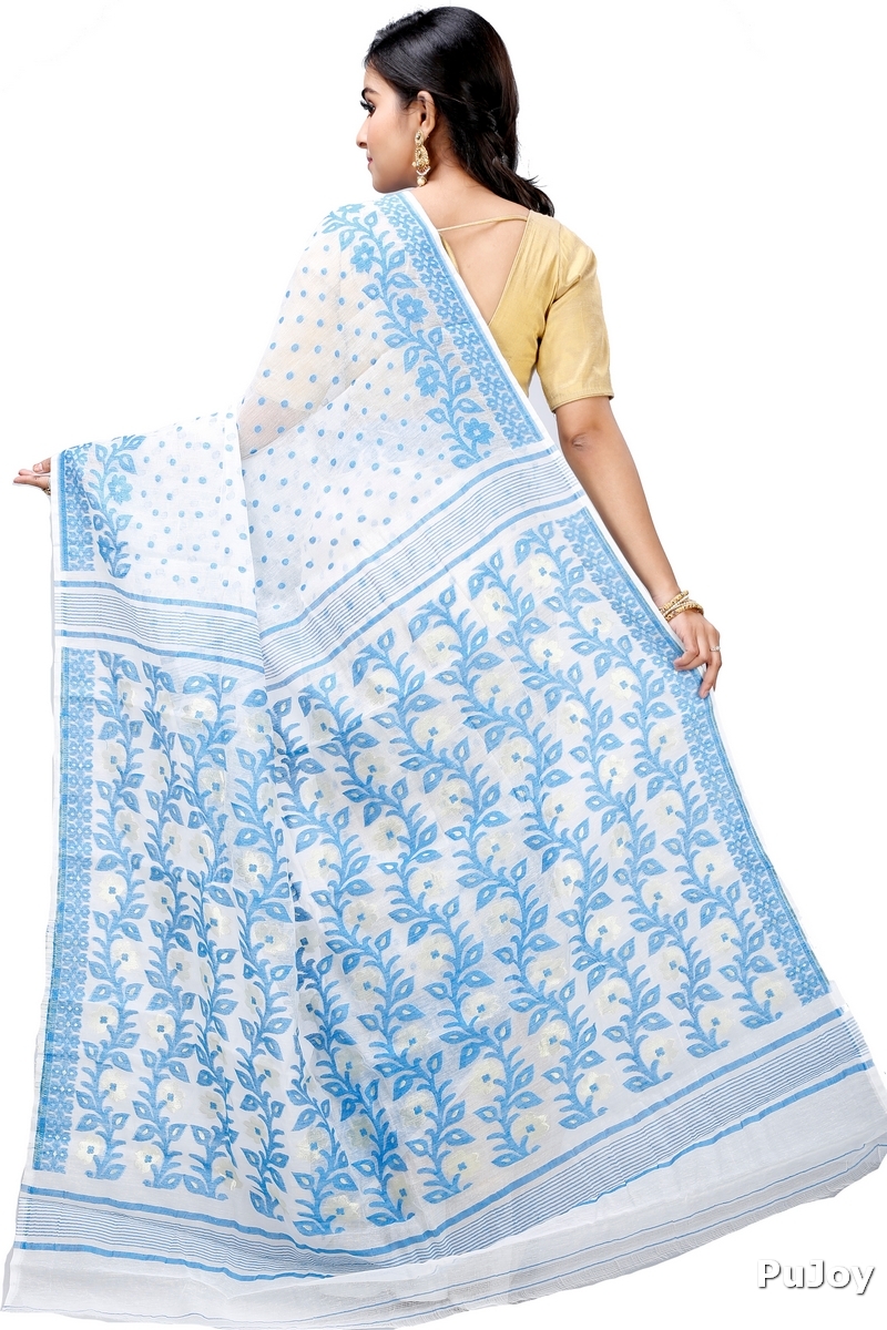 Sky Blue Pure Cotton Boll_Jamdani Jamdani Saree (815)