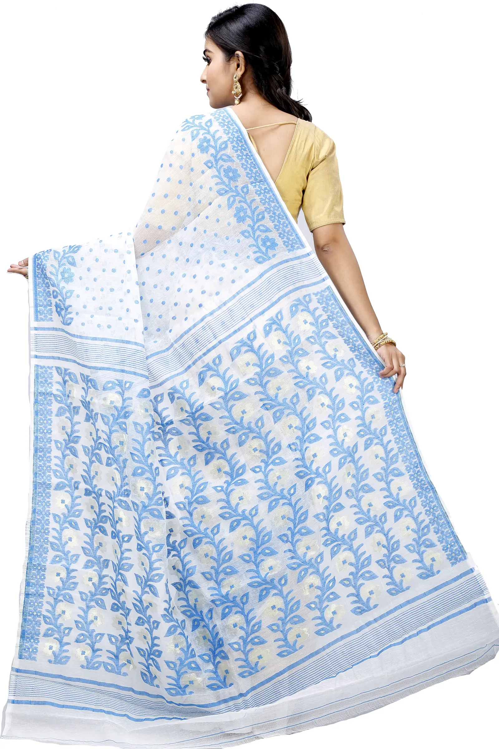 Sky Blue Pure Cotton Boll_Jamdani Jamdani Saree (815)