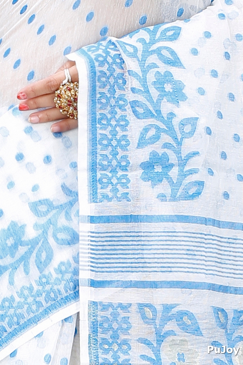 Sky Blue Pure Cotton Boll_Jamdani Jamdani Saree (815)