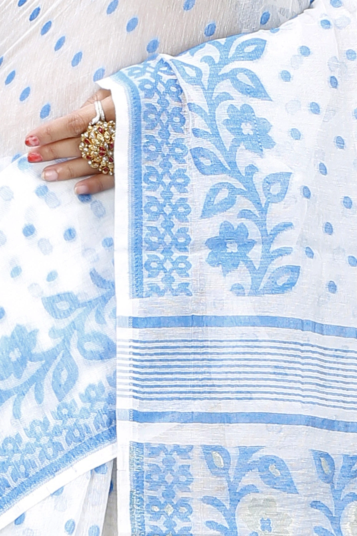 Sky Blue Pure Cotton Boll_Jamdani Jamdani Saree (815)