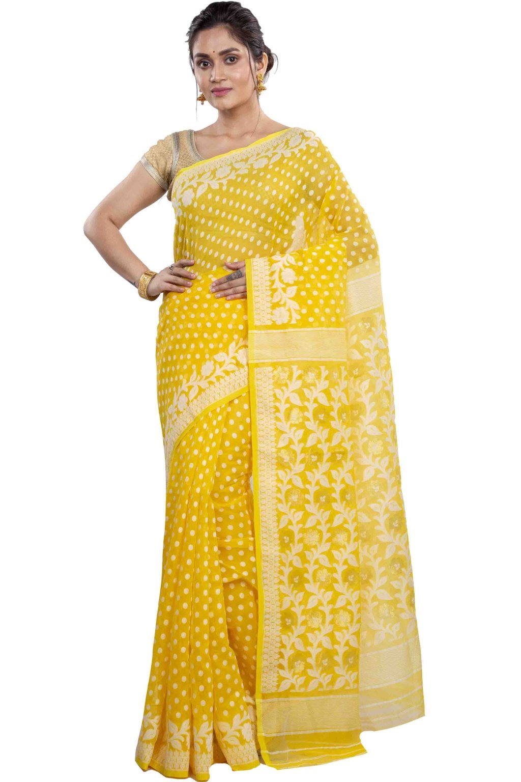 Yellow Pure Cotton Boll_Jamdani Jamdani Saree (816)