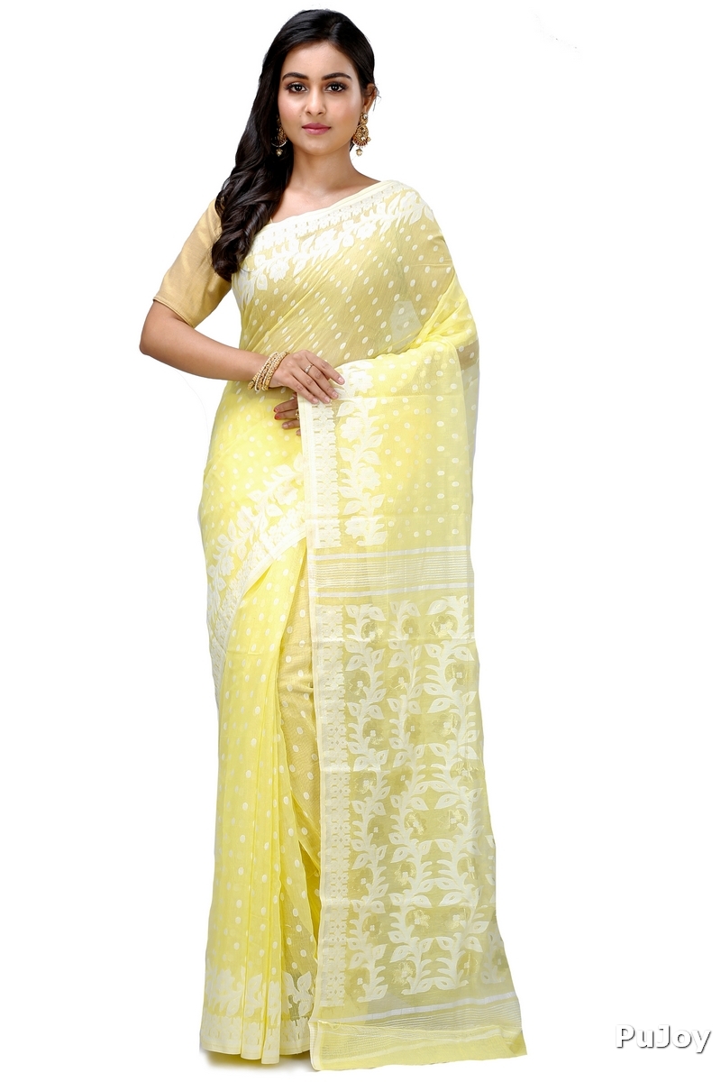 Yellow Pure Cotton Boll_Jamdani Jamdani Saree (816)