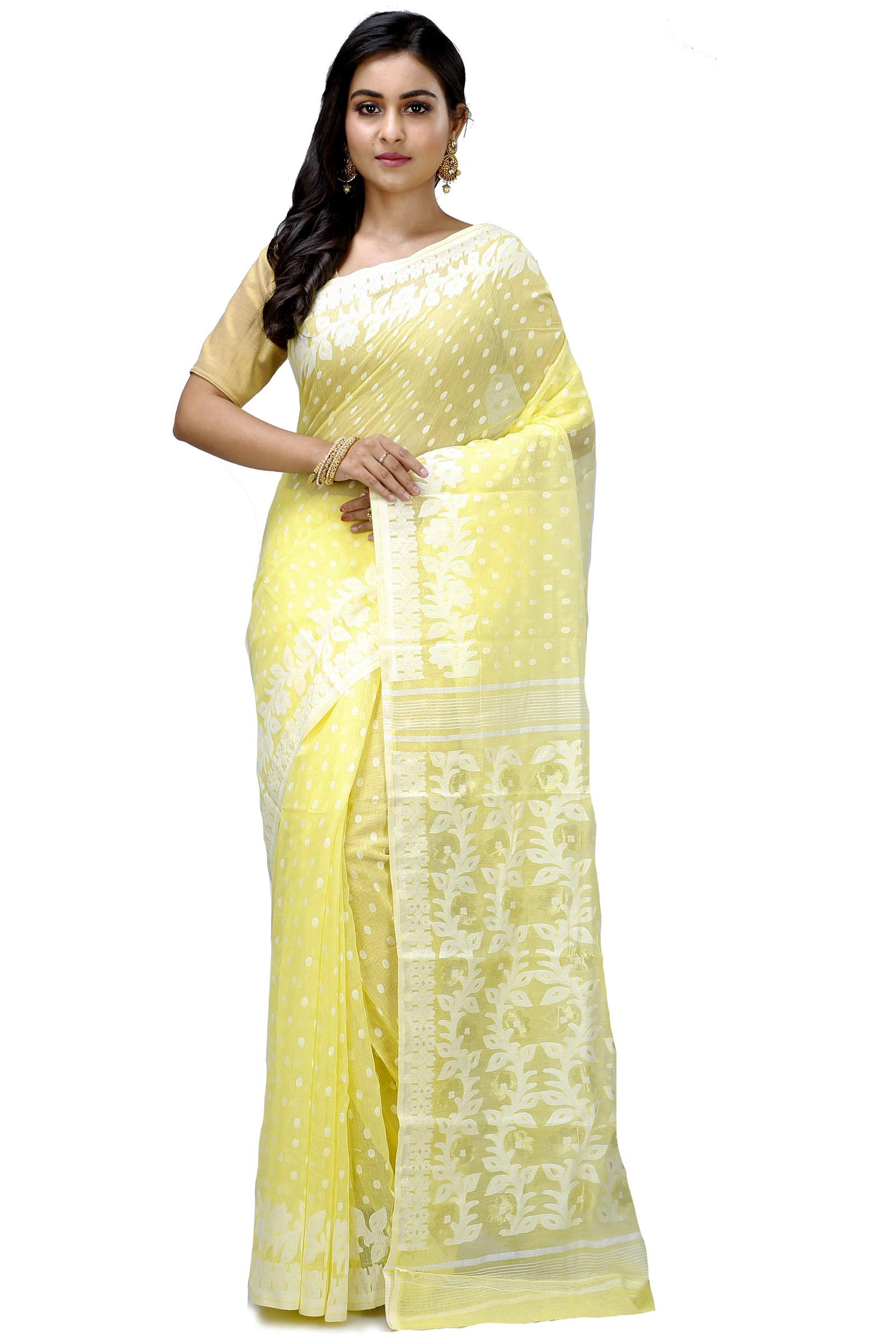 Yellow Pure Cotton Boll_Jamdani Jamdani Saree (816)