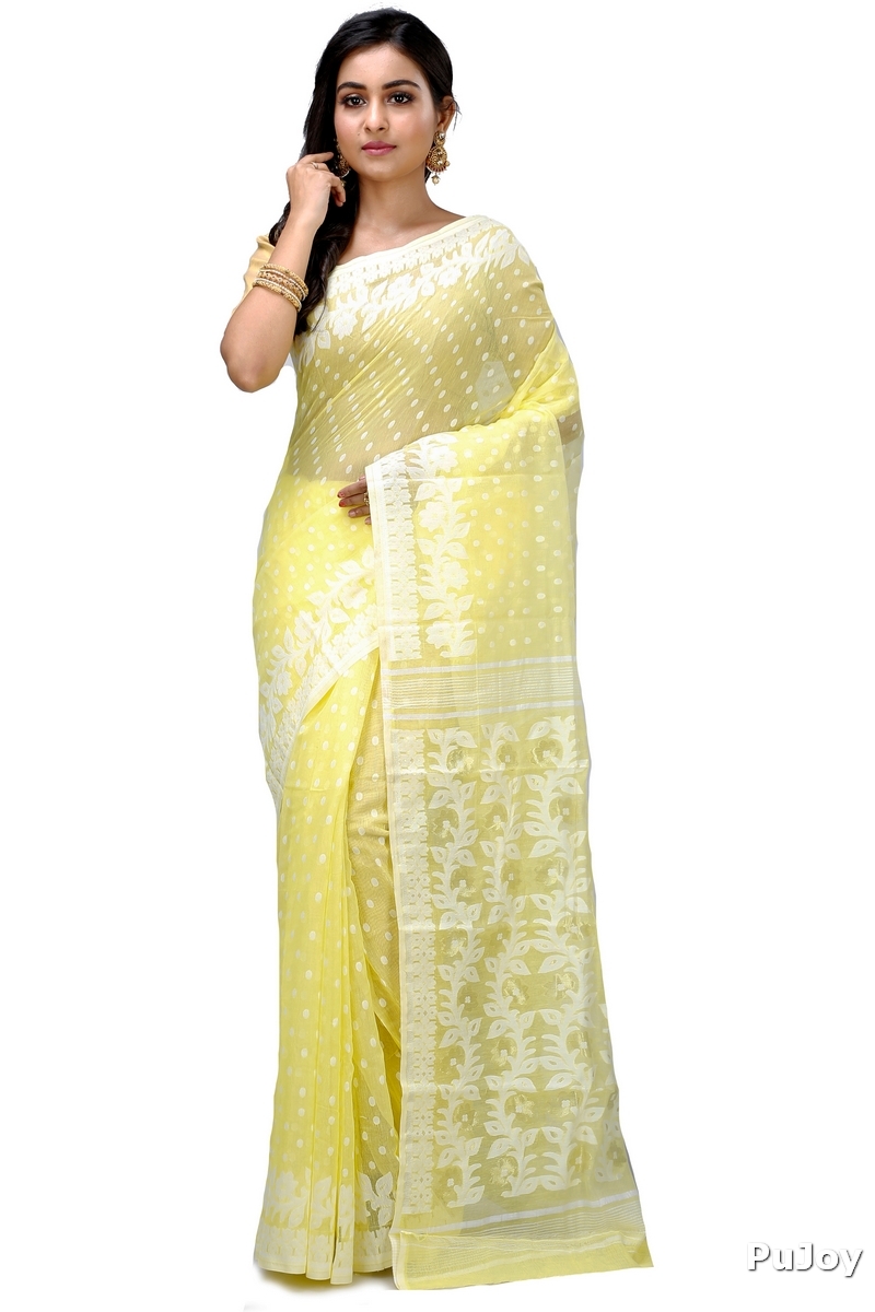 Yellow Pure Cotton Boll_Jamdani Jamdani Saree (816)