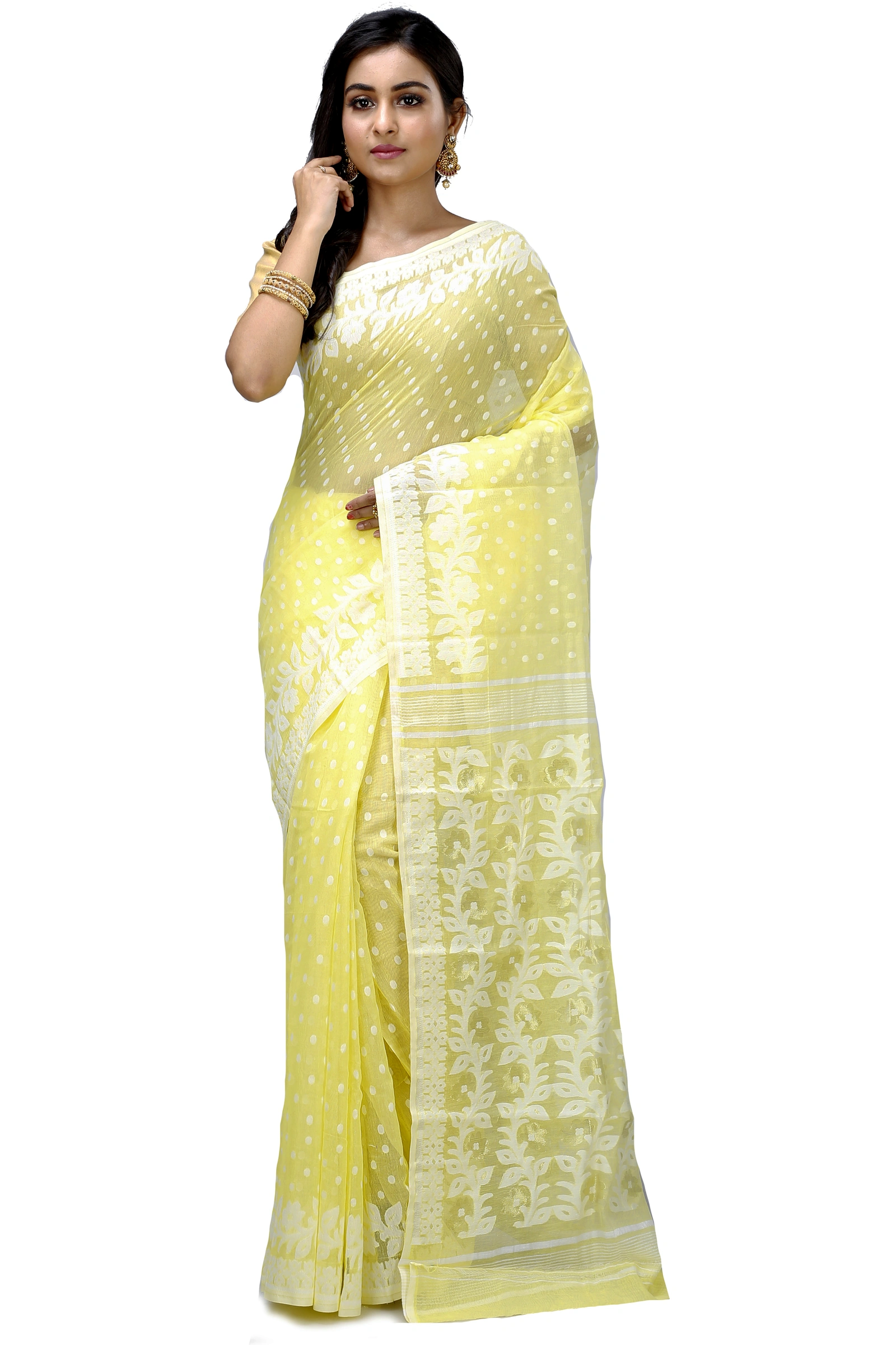 Yellow Pure Cotton Boll_Jamdani Jamdani Saree (816)