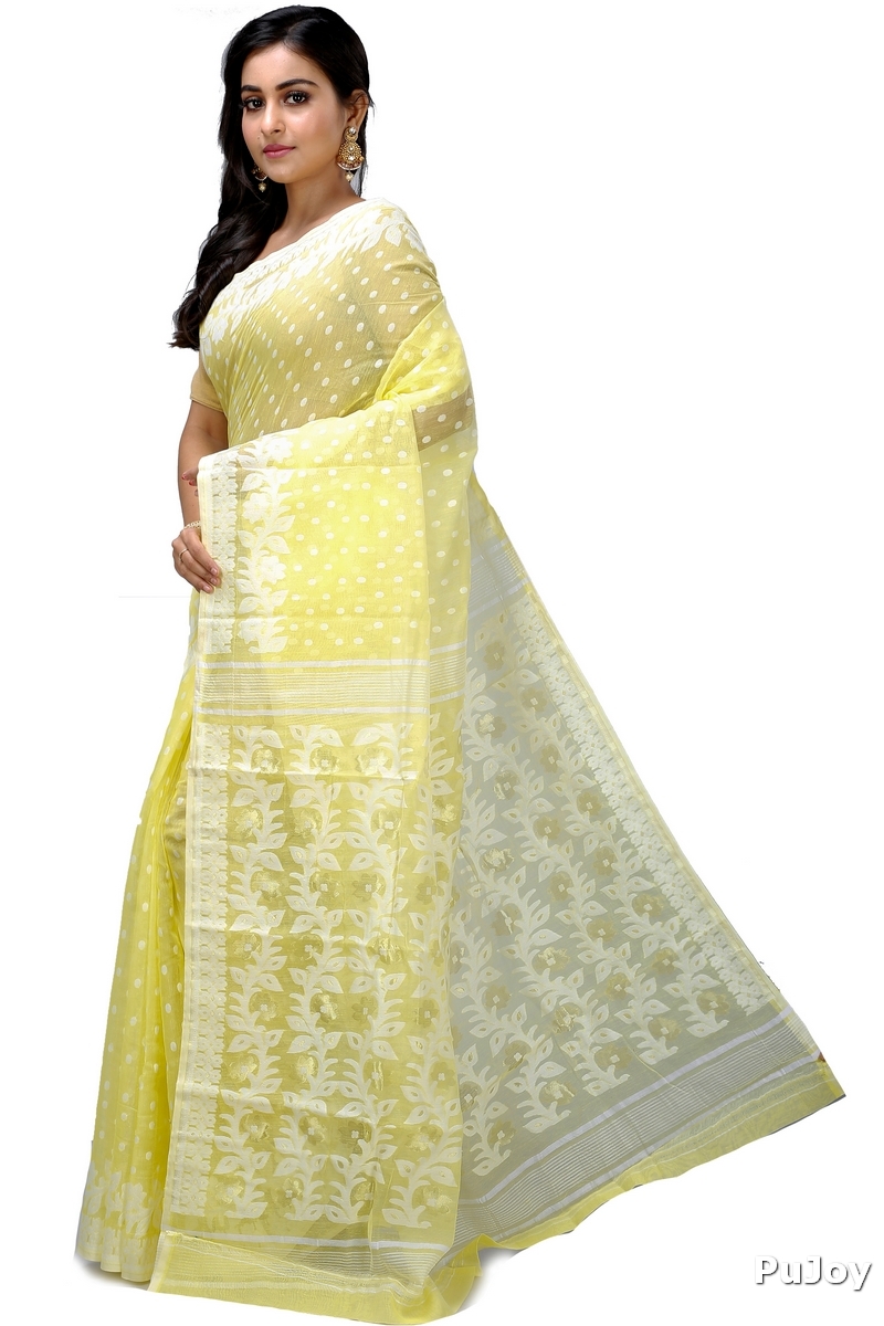 Yellow Pure Cotton Boll_Jamdani Jamdani Saree (816)