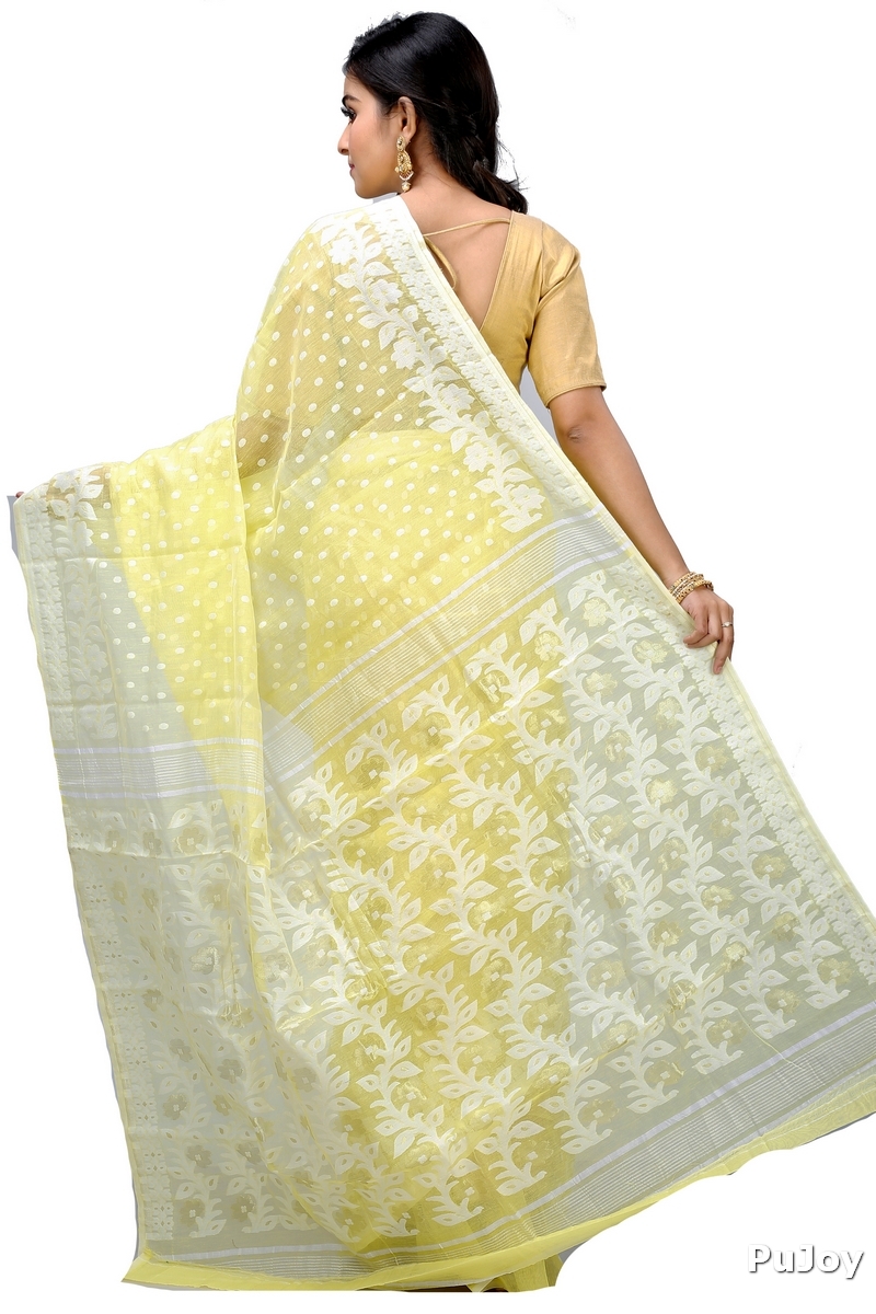 Yellow Pure Cotton Boll_Jamdani Jamdani Saree (816)