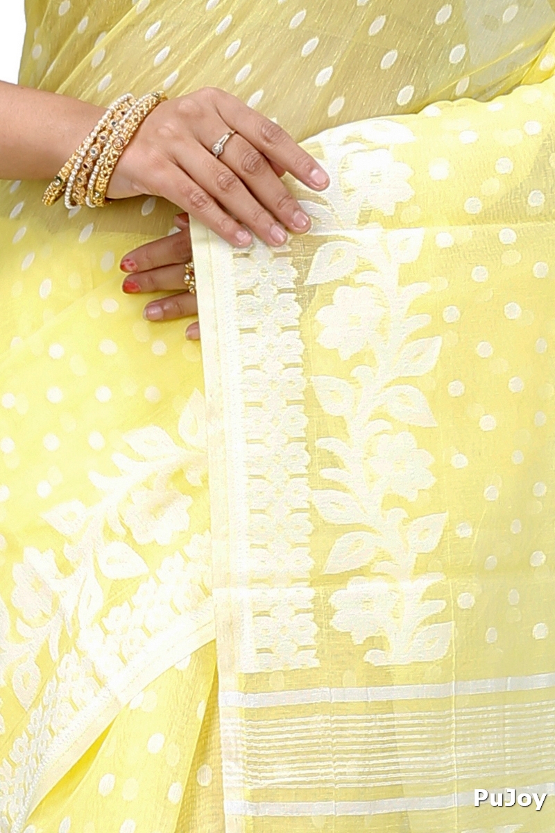 Yellow Pure Cotton Boll_Jamdani Jamdani Saree (816)