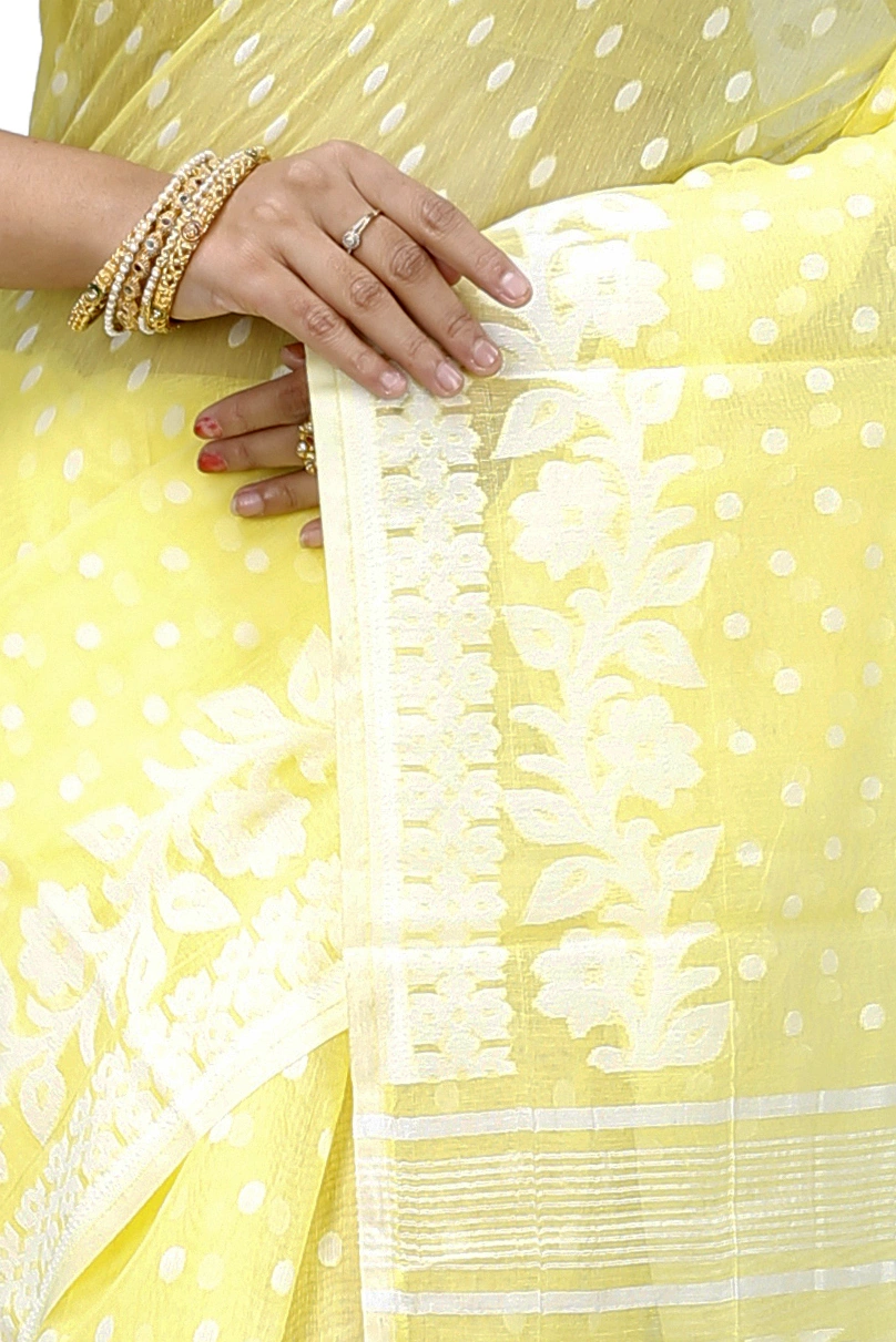 Yellow Pure Cotton Boll_Jamdani Jamdani Saree (816)