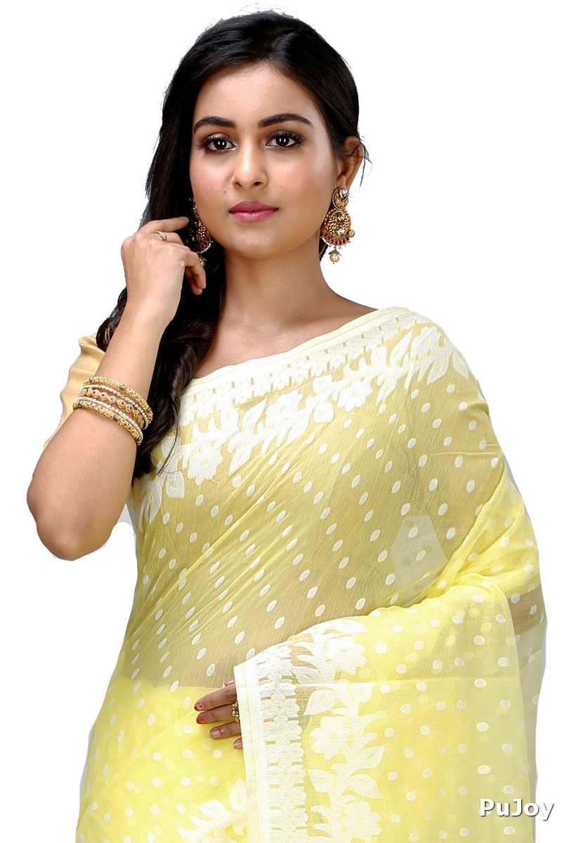 Yellow Pure Cotton Boll_Jamdani Jamdani Saree (816)
