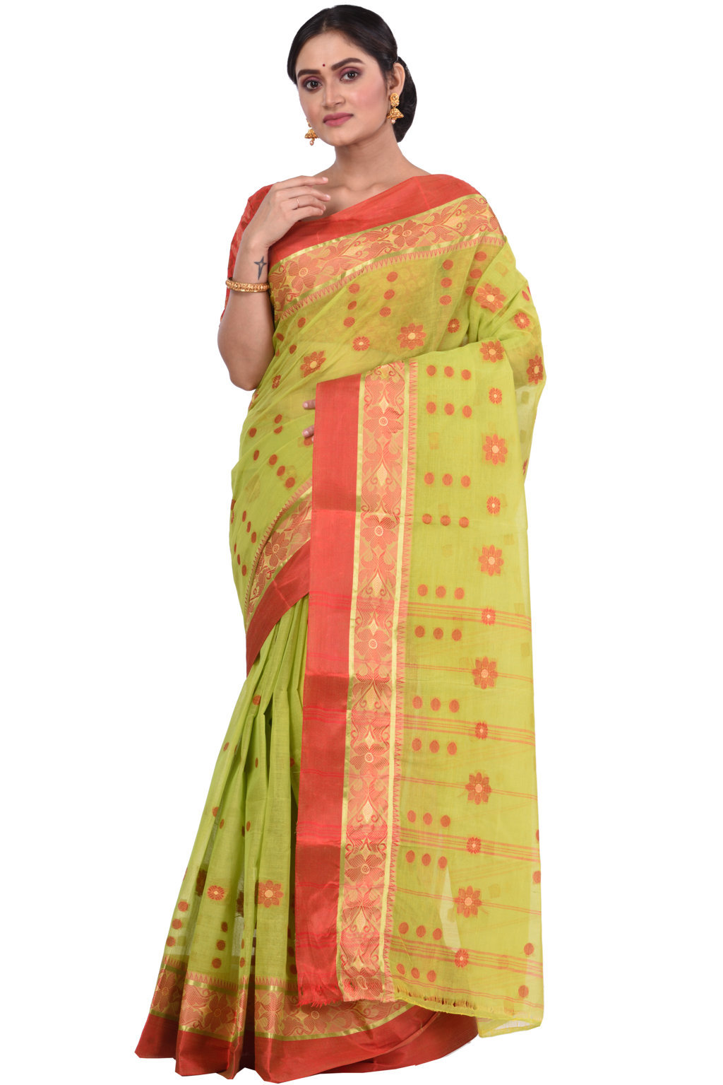 Green Pure Cotton BolLata_Tant Tant Saree (838)
