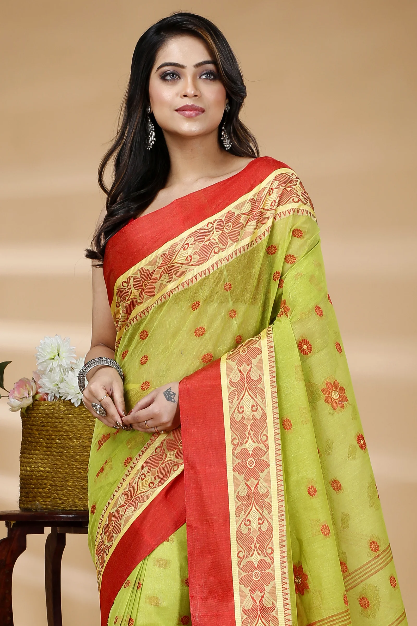 Green Pure Cotton BolLata_Tant Tant Saree (838)