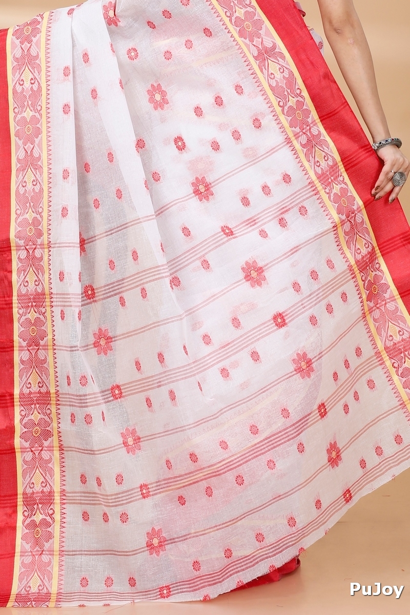 White Pure Cotton BolLata_Tant Tant Saree (839)
