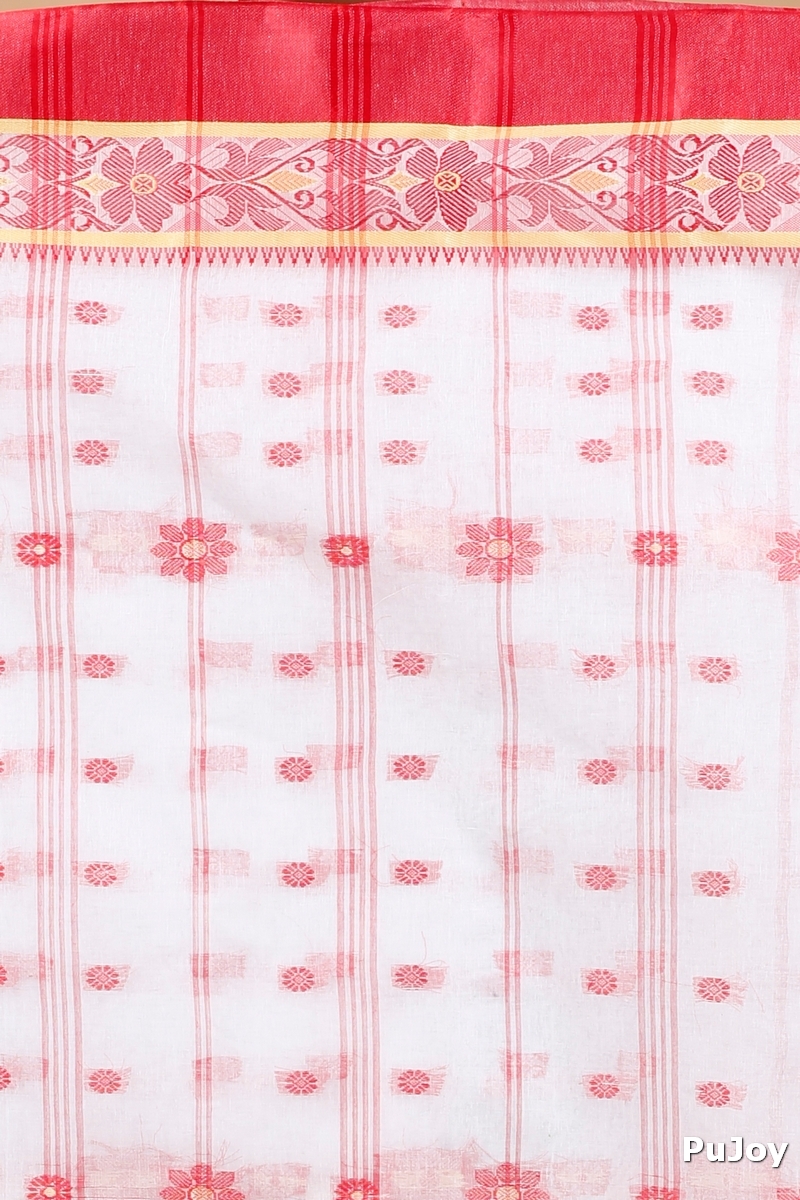 White Pure Cotton BolLata_Tant Tant Saree (839)