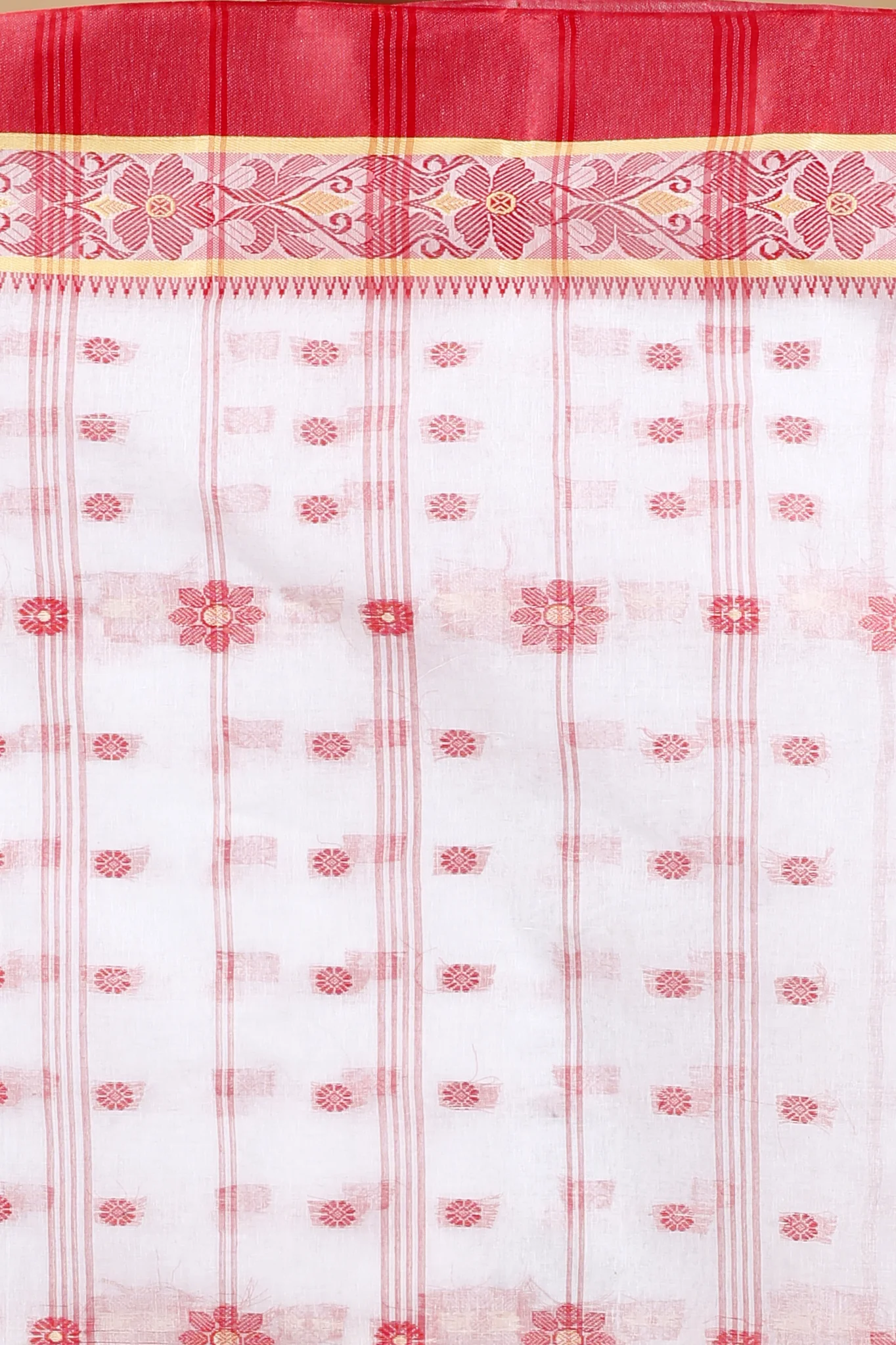 White Pure Cotton BolLata_Tant Tant Saree (839)