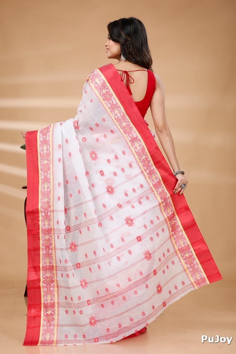 White Pure Cotton BolLata_Tant Tant Saree (839)
