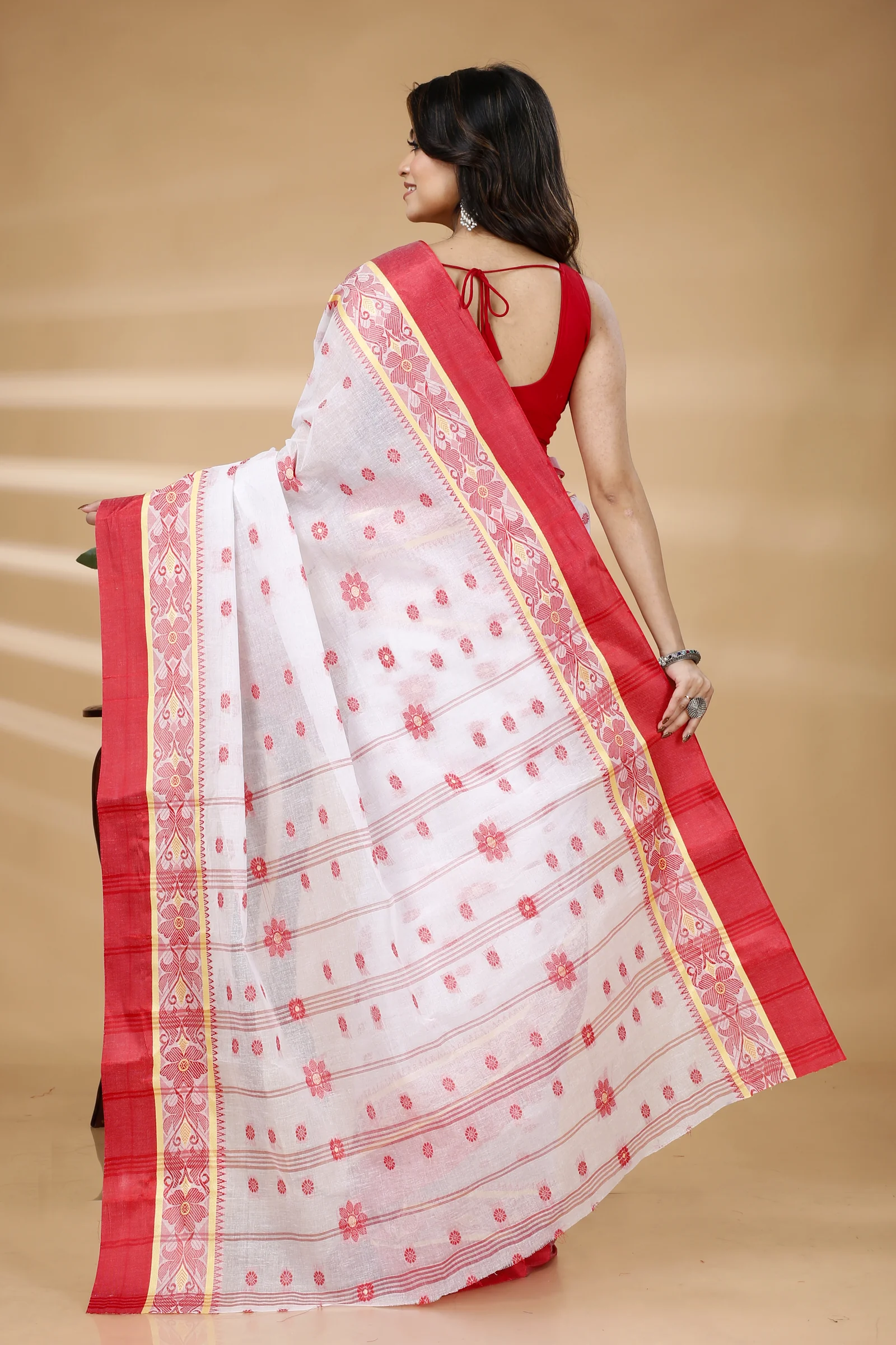 White Pure Cotton BolLata_Tant Tant Saree (839)