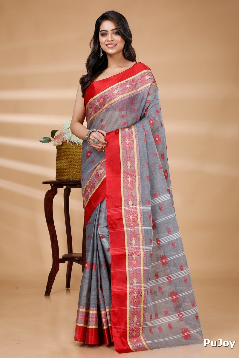 Grey Pure Cotton BolLata_Tant Tant Saree (840)