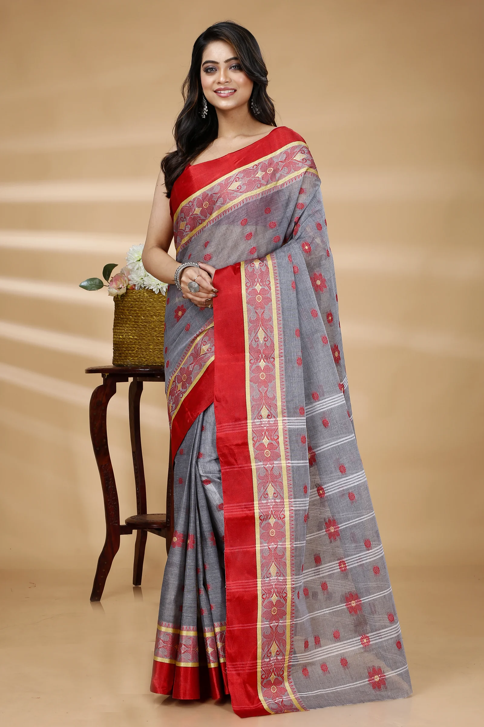 Grey Pure Cotton BolLata_Tant Tant Saree (840)