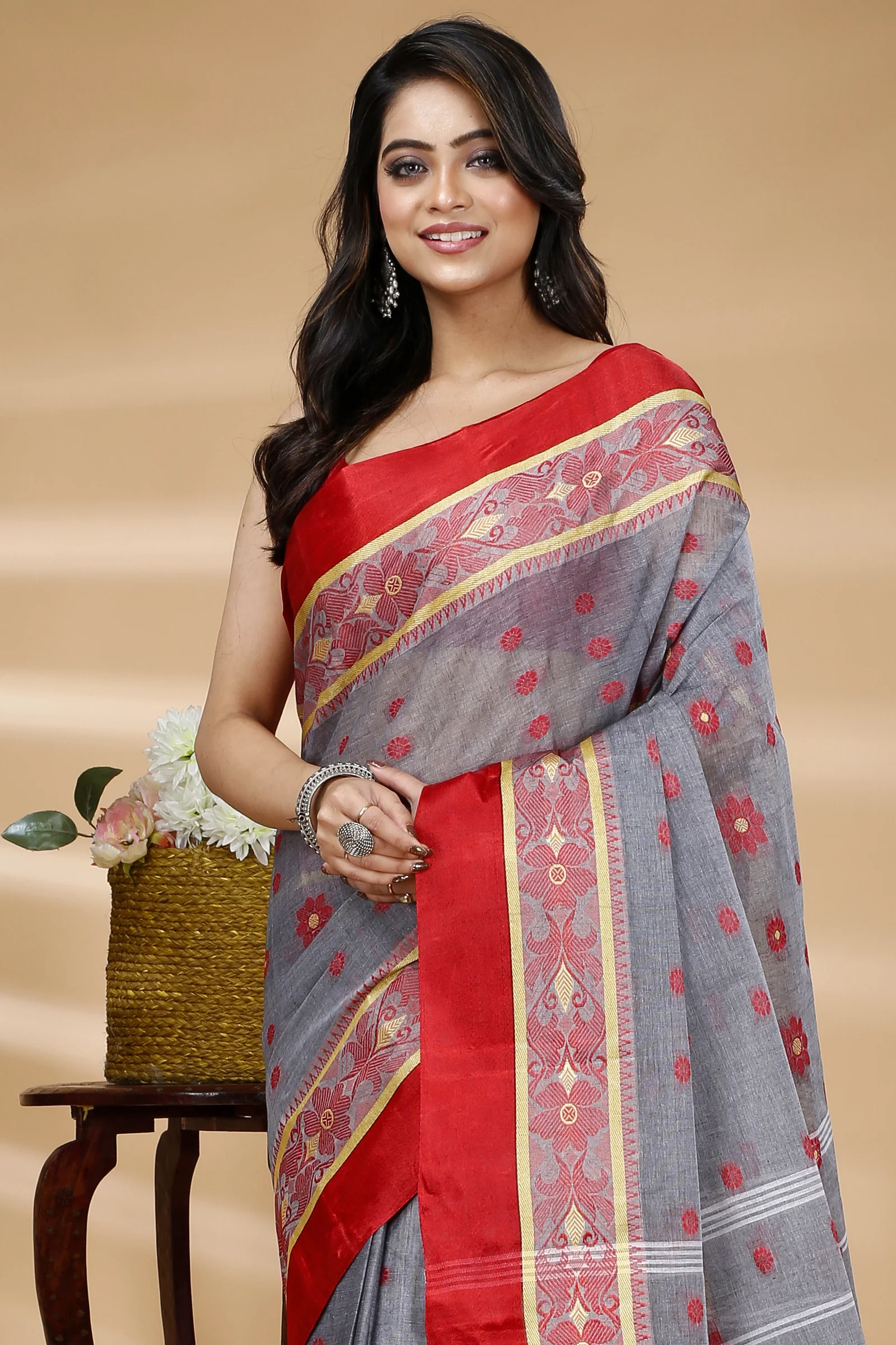 Grey Pure Cotton BolLata_Tant Tant Saree (840)
