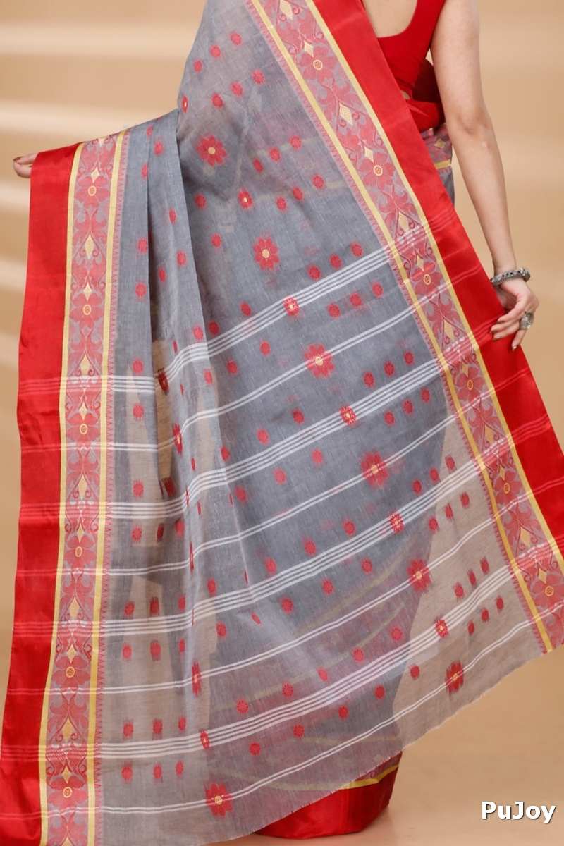 Grey Pure Cotton BolLata_Tant Tant Saree (840)