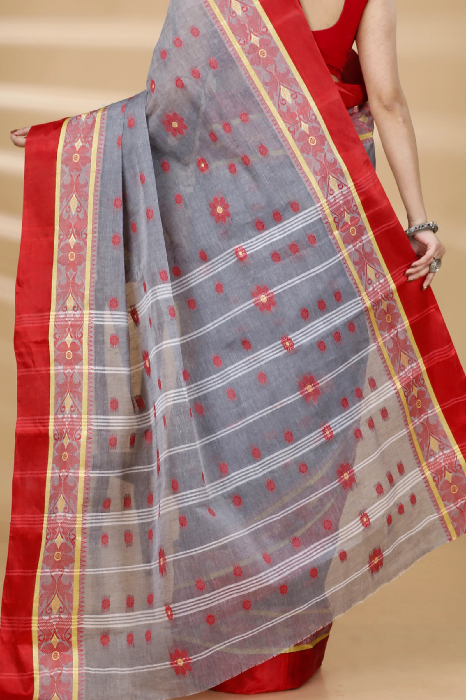 Grey Pure Cotton BolLata_Tant Tant Saree (840)