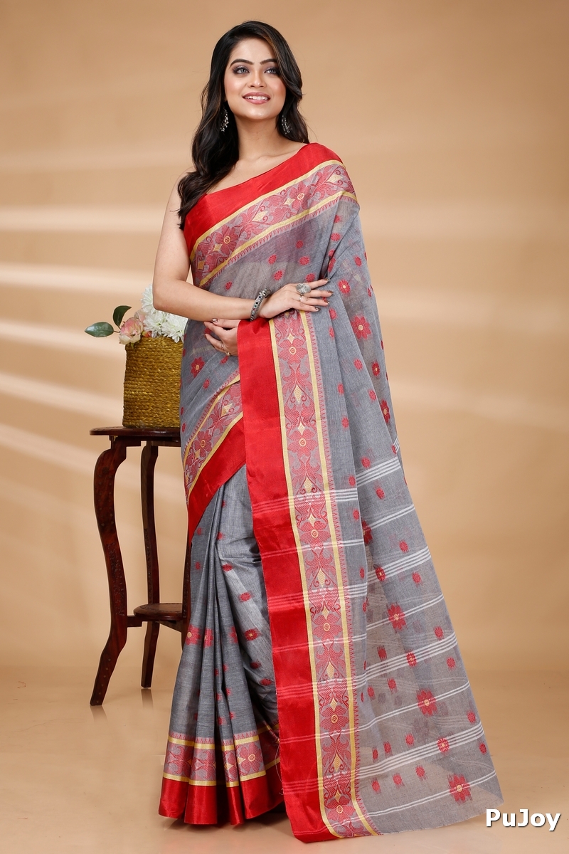Grey Pure Cotton BolLata_Tant Tant Saree (840)