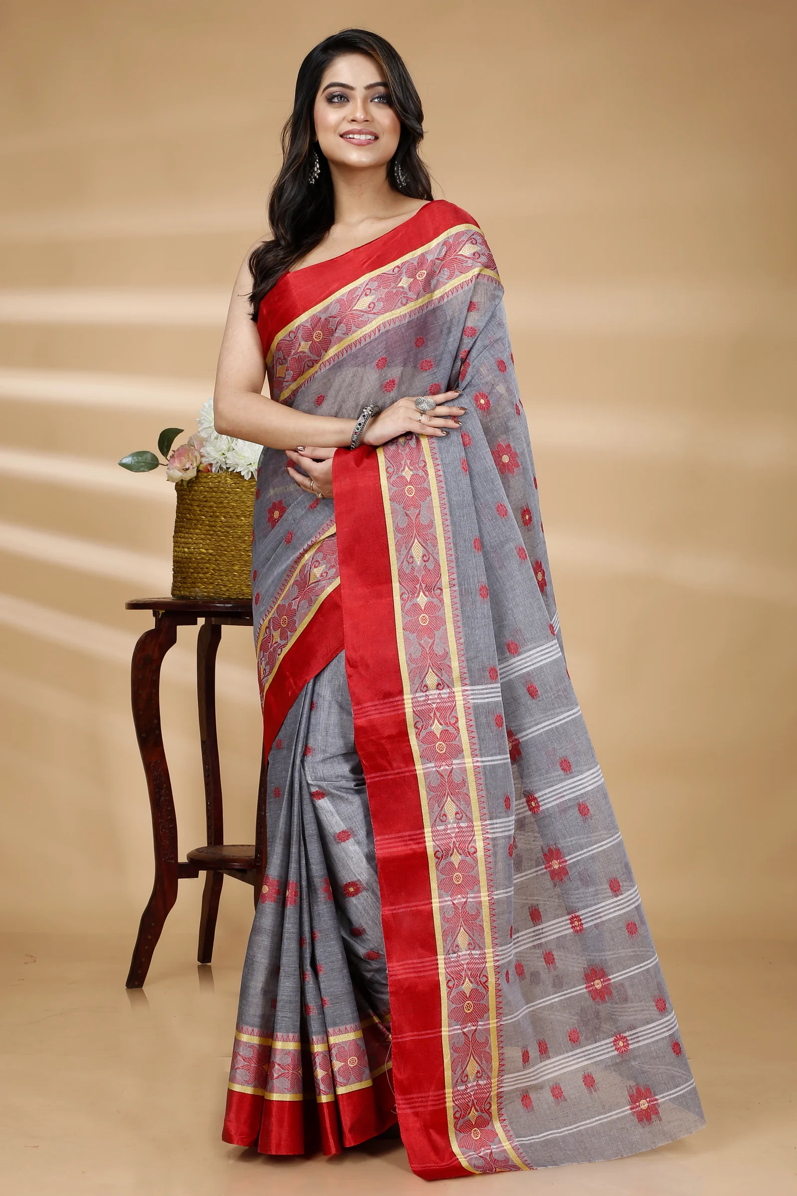 Grey Pure Cotton BolLata_Tant Tant Saree (840)