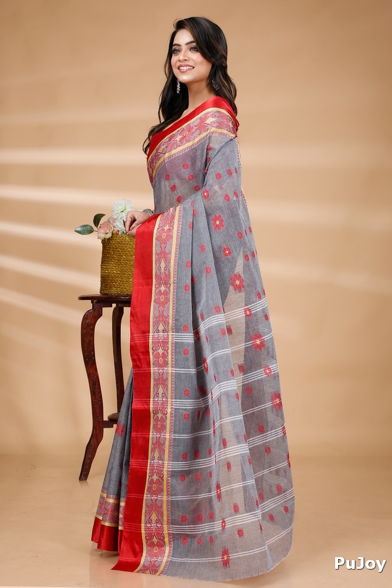 Grey Pure Cotton BolLata_Tant Tant Saree (840)