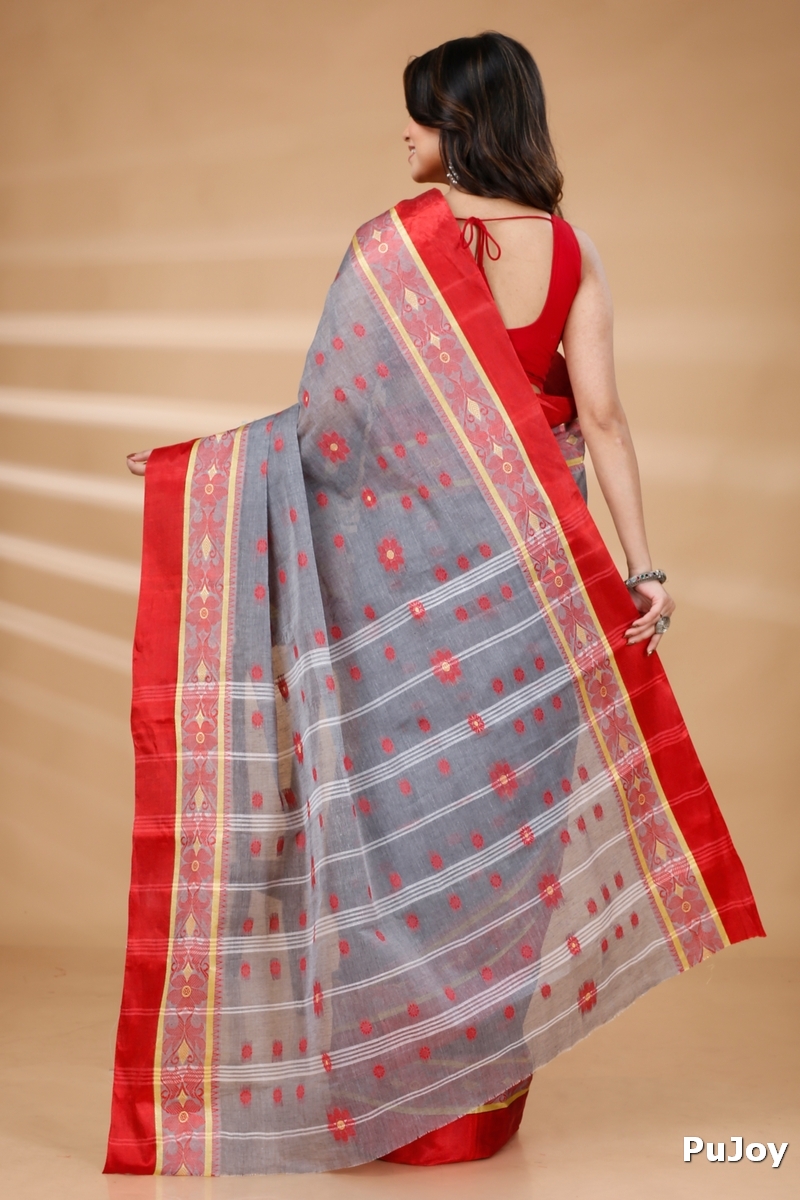 Grey Pure Cotton BolLata_Tant Tant Saree (840)