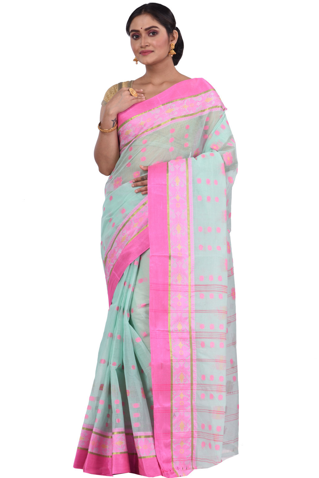 Lime Green Pure Cotton BolLata_Tant Tant Saree (841)