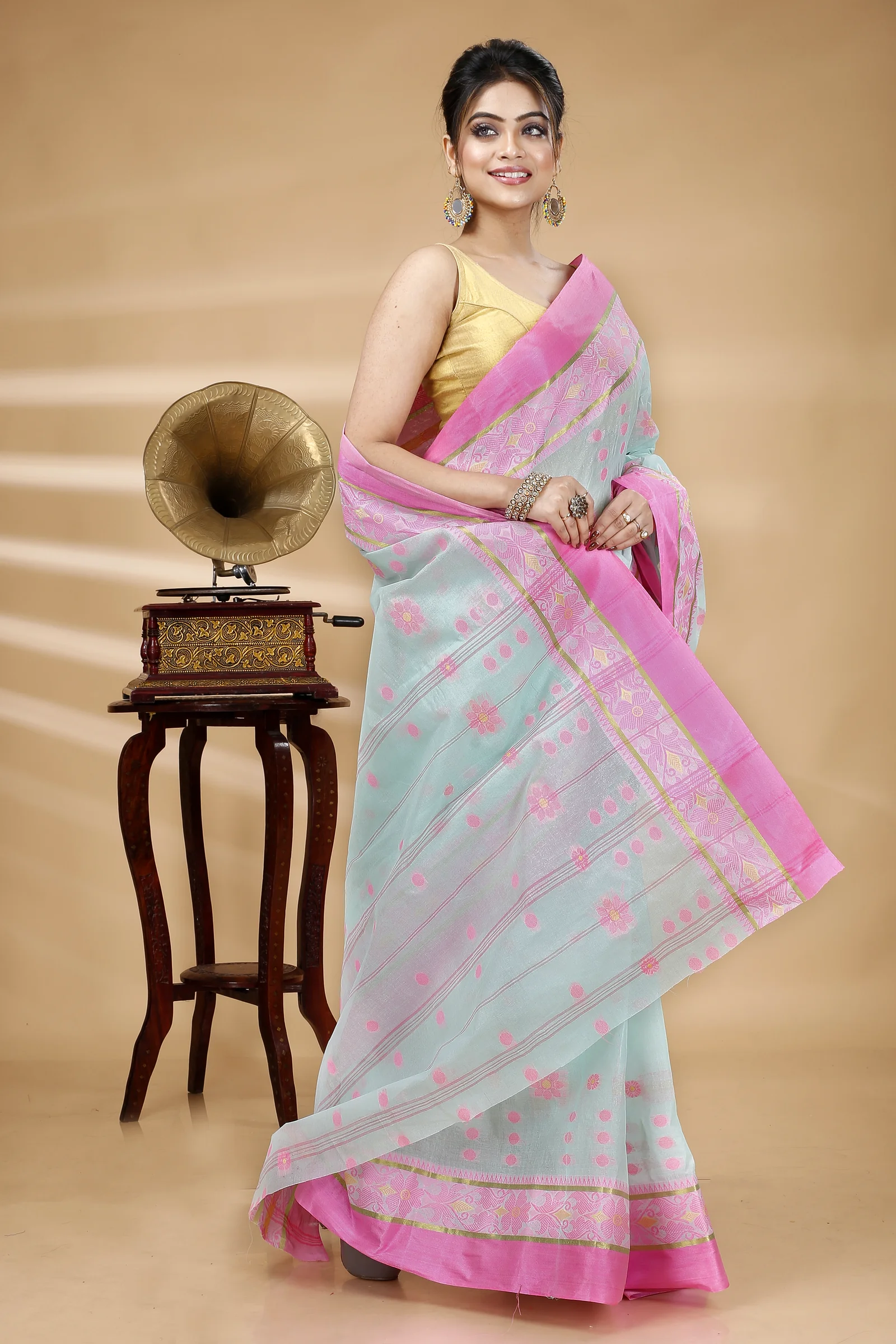 Lime Green Pure Cotton BolLata_Tant Tant Saree (841)